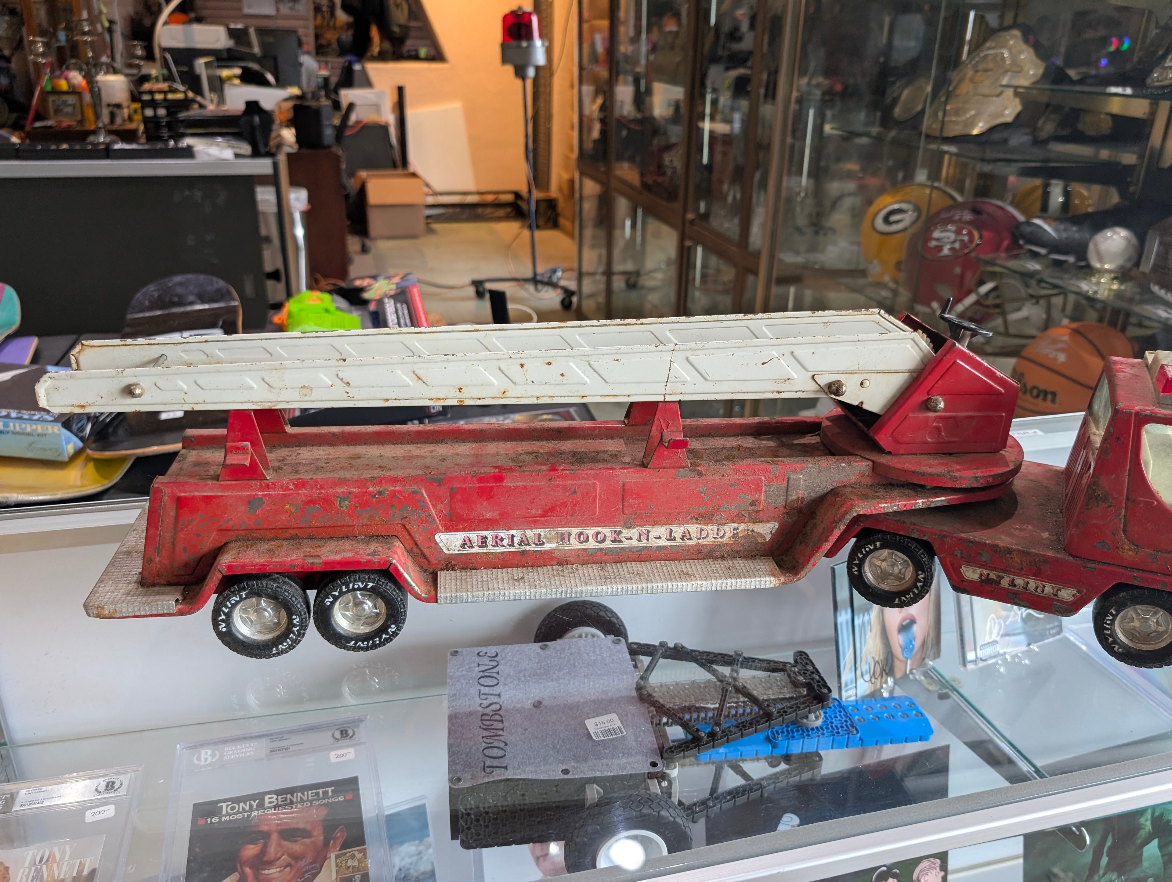 Vintage NYLINT Aerial Hook-N-Ladder Fire Truck Pressed Steel Toy