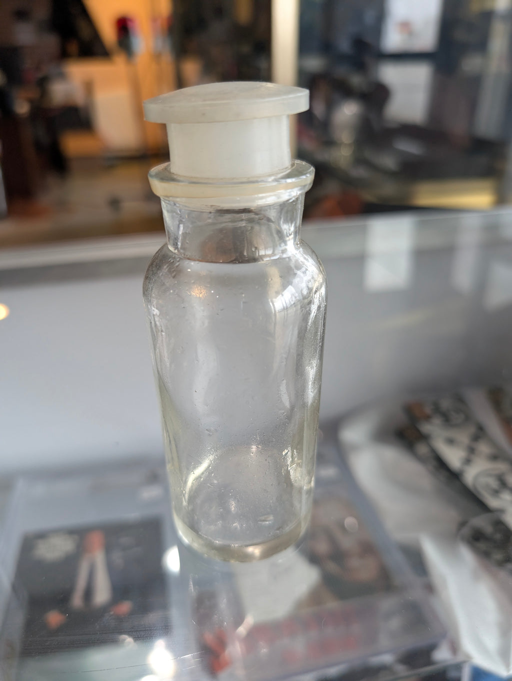Vintage Clear Glass Apothecary Bottle with Plastic Stopper