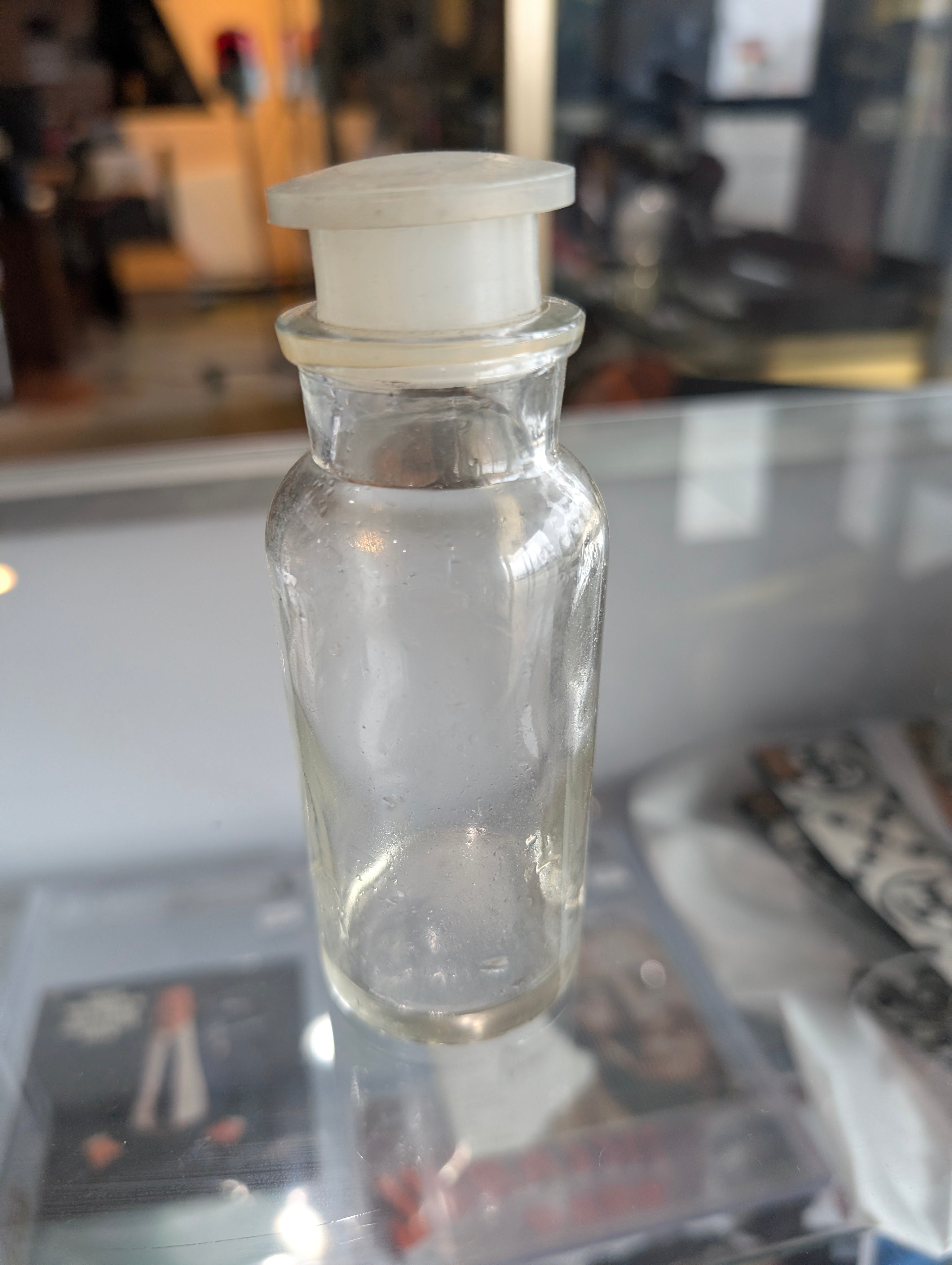 Vintage Clear Glass Apothecary Bottle with Plastic Stopper