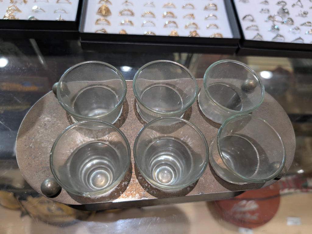 Vintage Metal Shot Glass Holder Set 6 Glasses Barware Caddy Rack