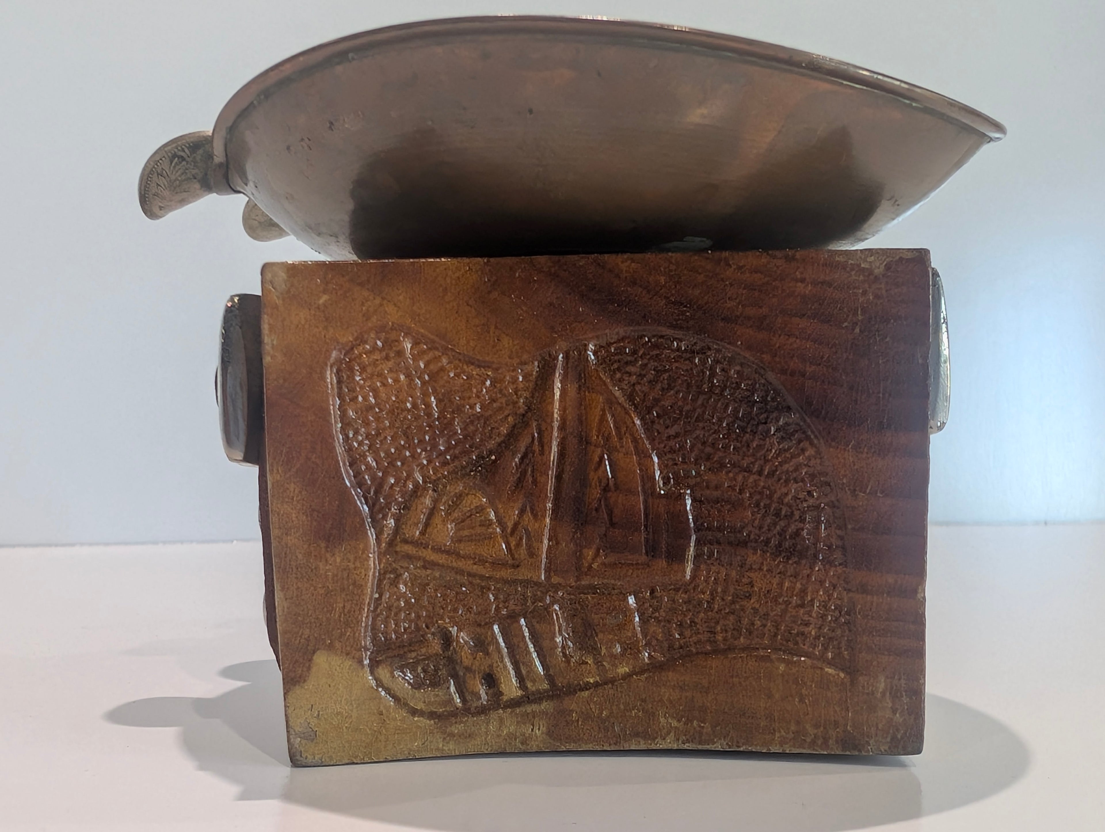 Vintage Western Spur Copper Ashtray Chile 1 Peso 1800s Silver Coin Decor