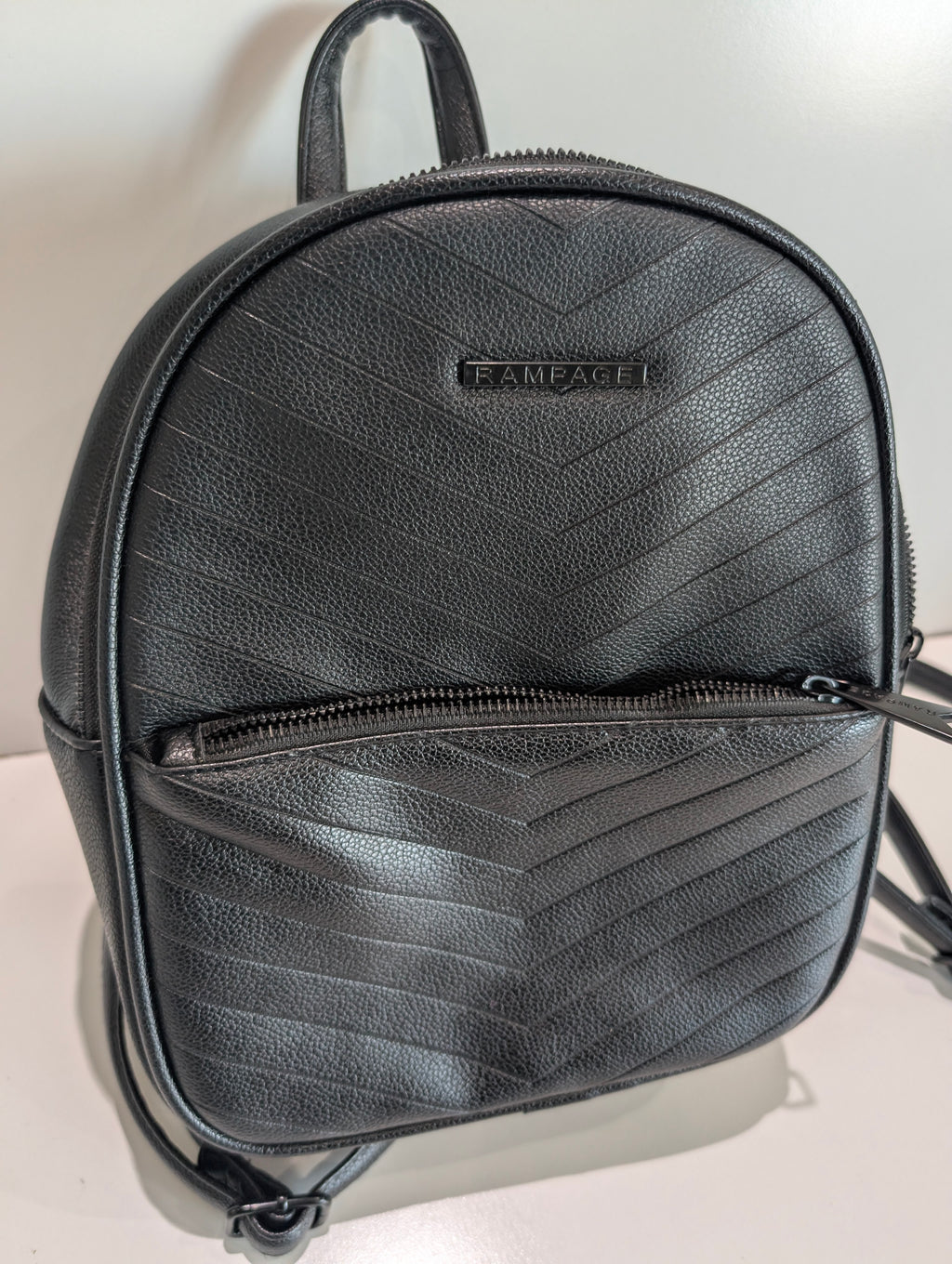 Rampage Black Faux Leather Mini Backpack Chevron Quilted