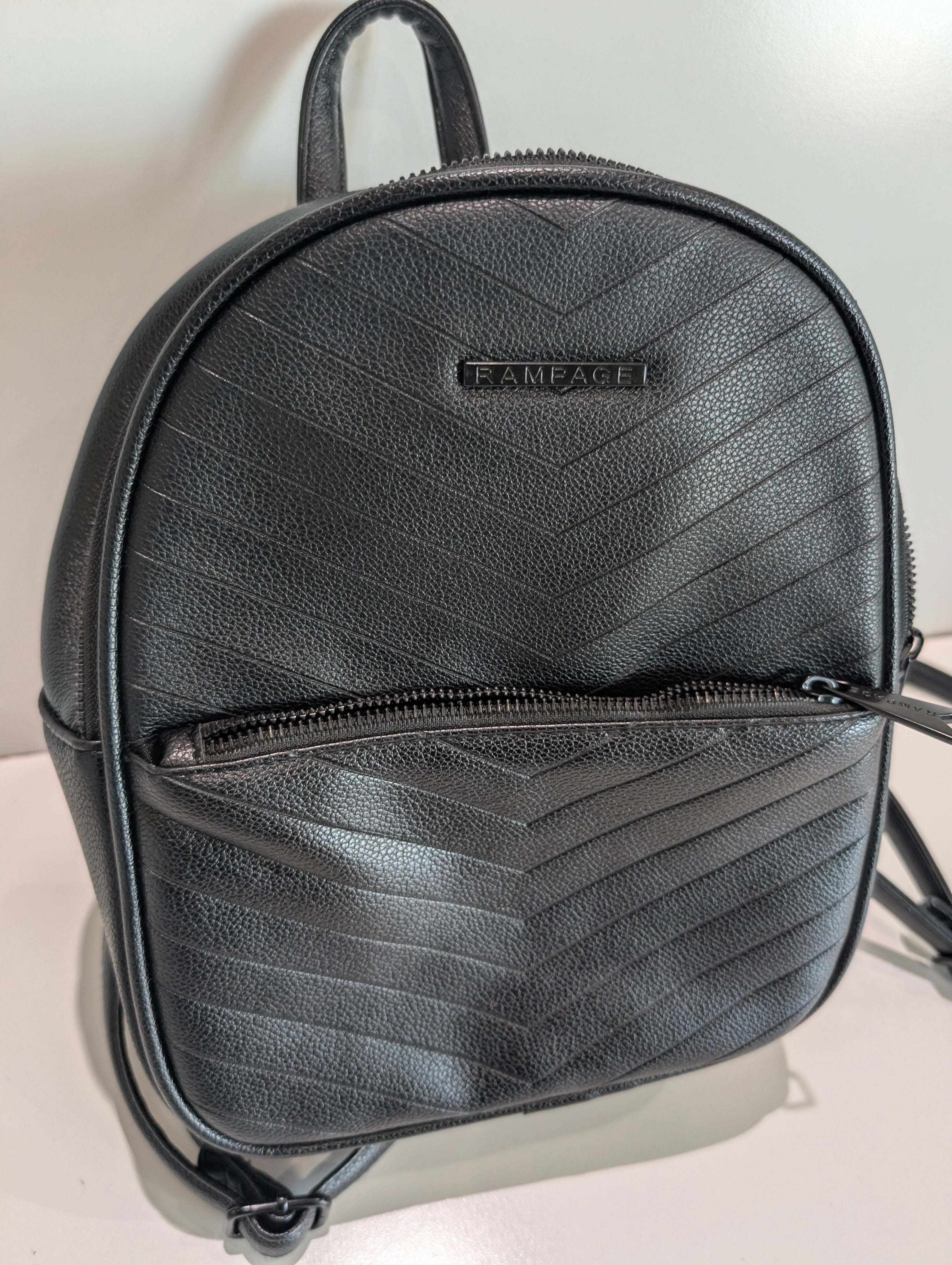 Rampage Black Faux Leather Mini Backpack Chevron Quilted