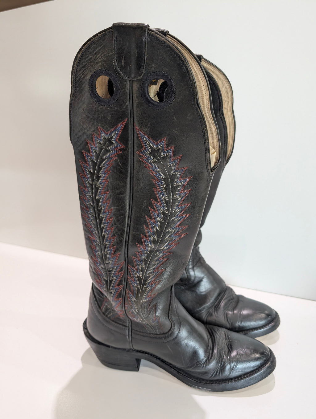 Vintage Nocona Black Leather Western Cowboy Boots Mens Size 10 D USA