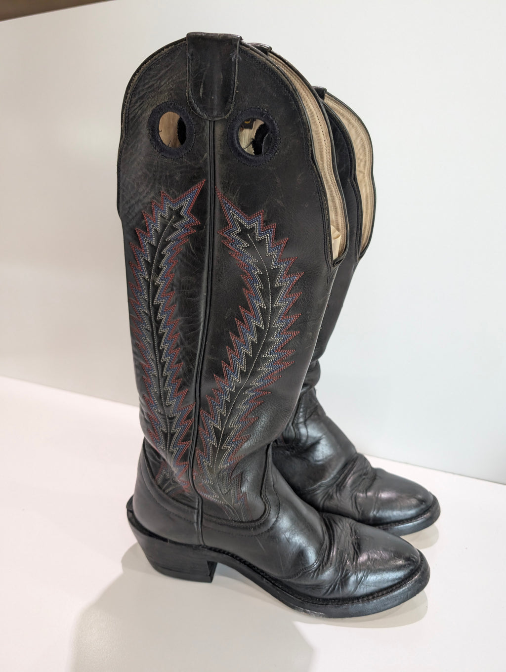 Vintage Nocona Black Leather Western Cowboy Boots Mens Size 10 D USA