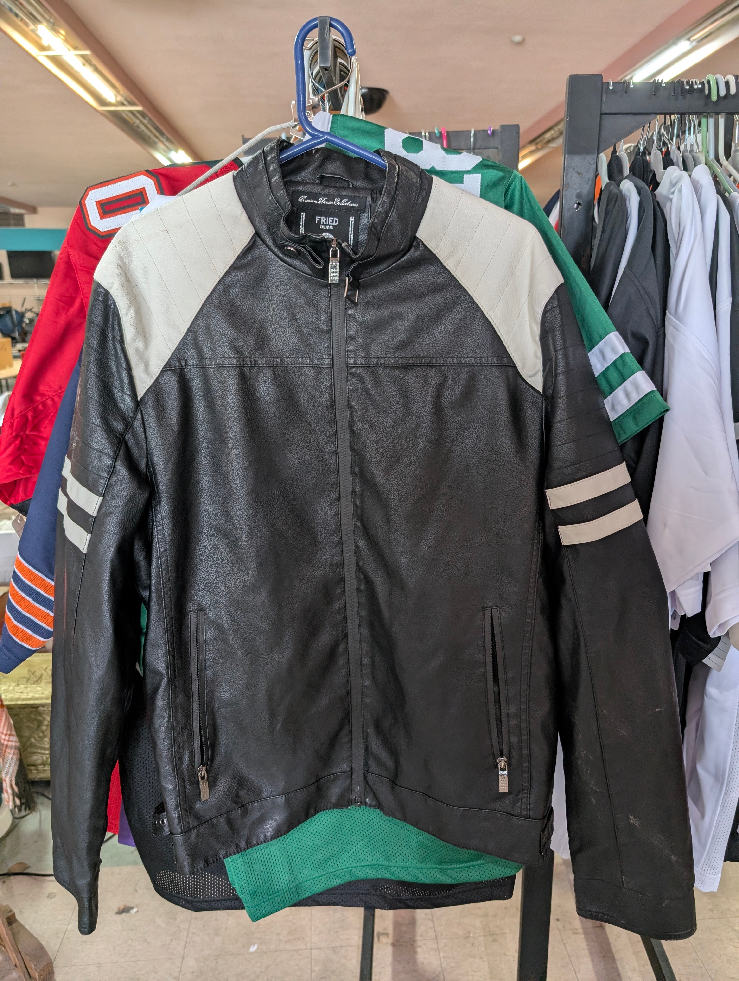 Fried Denim Genuine Leather Black Moto Jacket Mens Large NYC