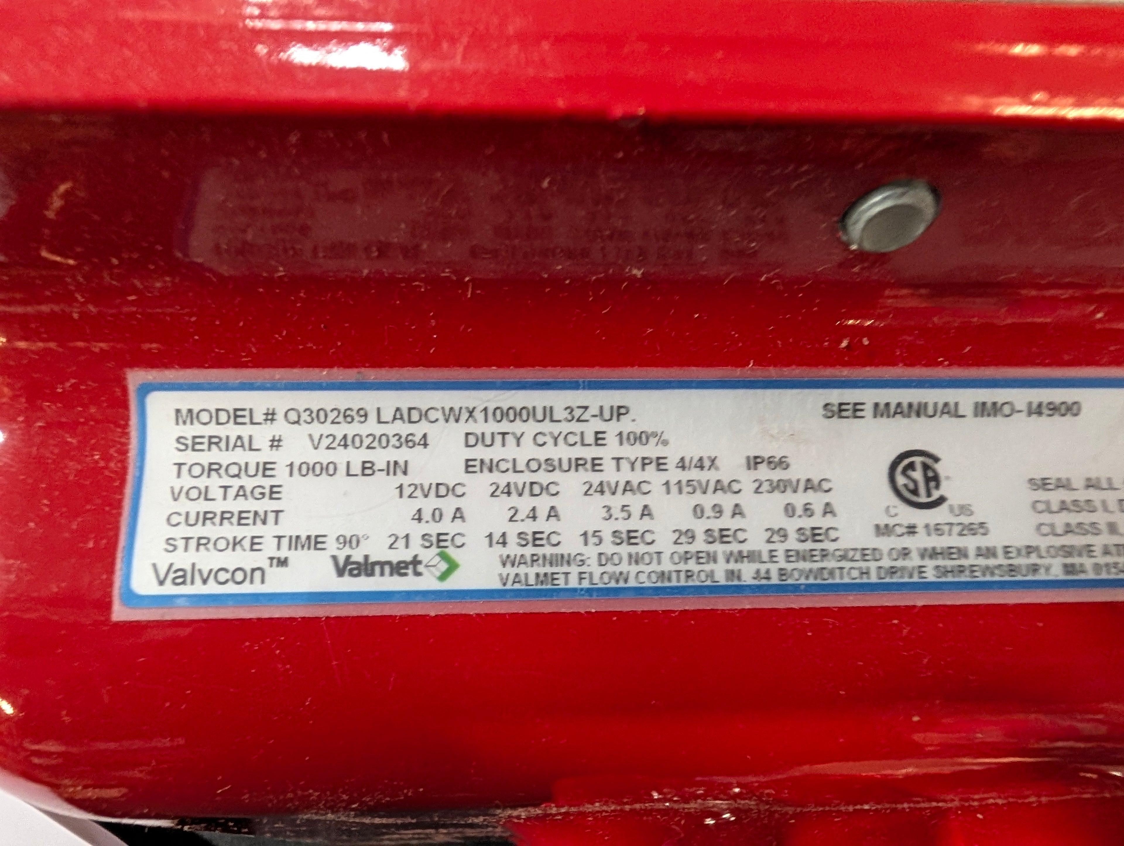 Valmet Valvcon ADC Series Electric Actuator 1000 lb-in Q30269 LADCWX1000UL3Z-UP