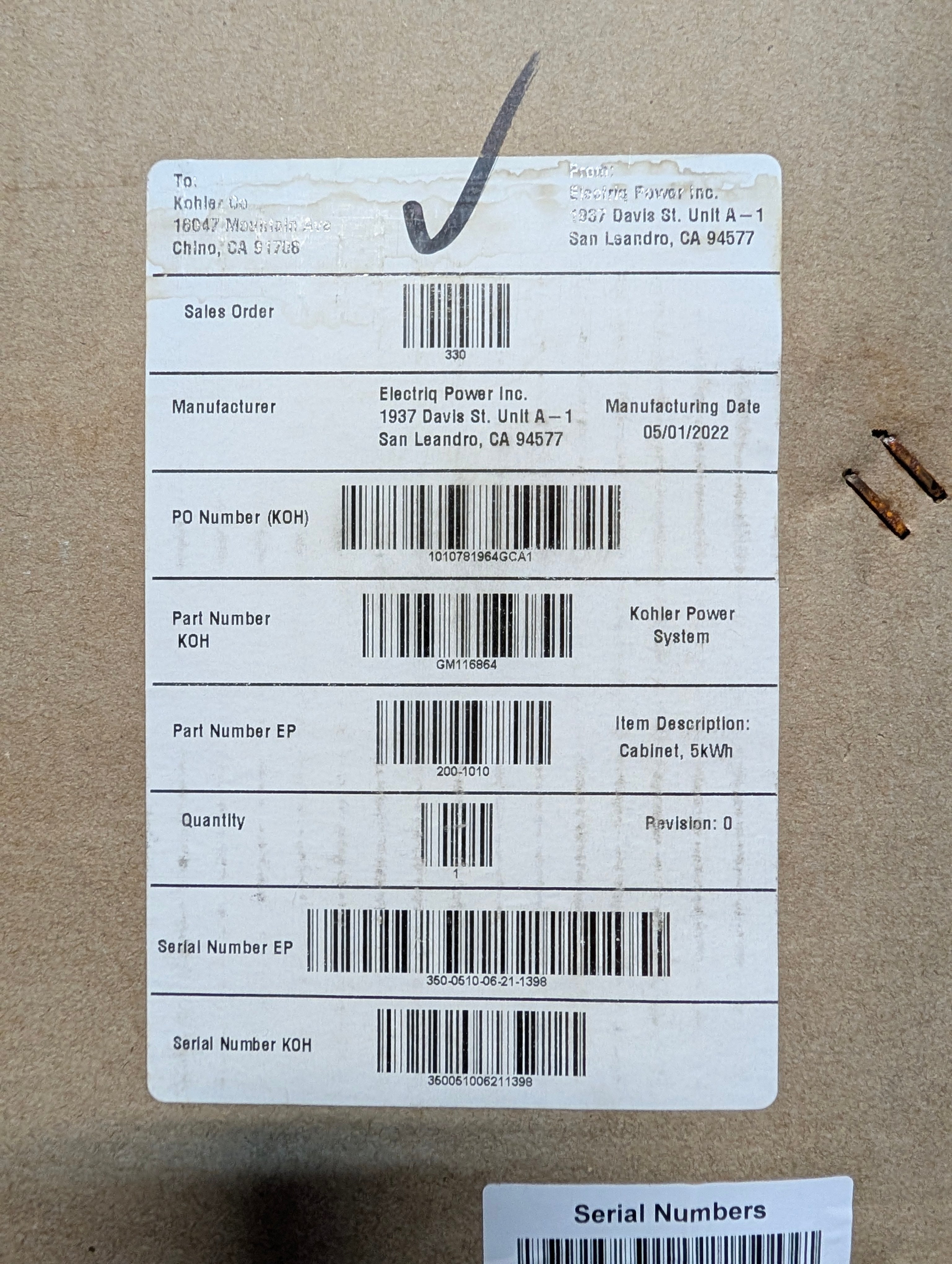 NEW NIB Kohler Nema Battery Back Up Reserve 5kWh DC 57.6 Storage System NEMA