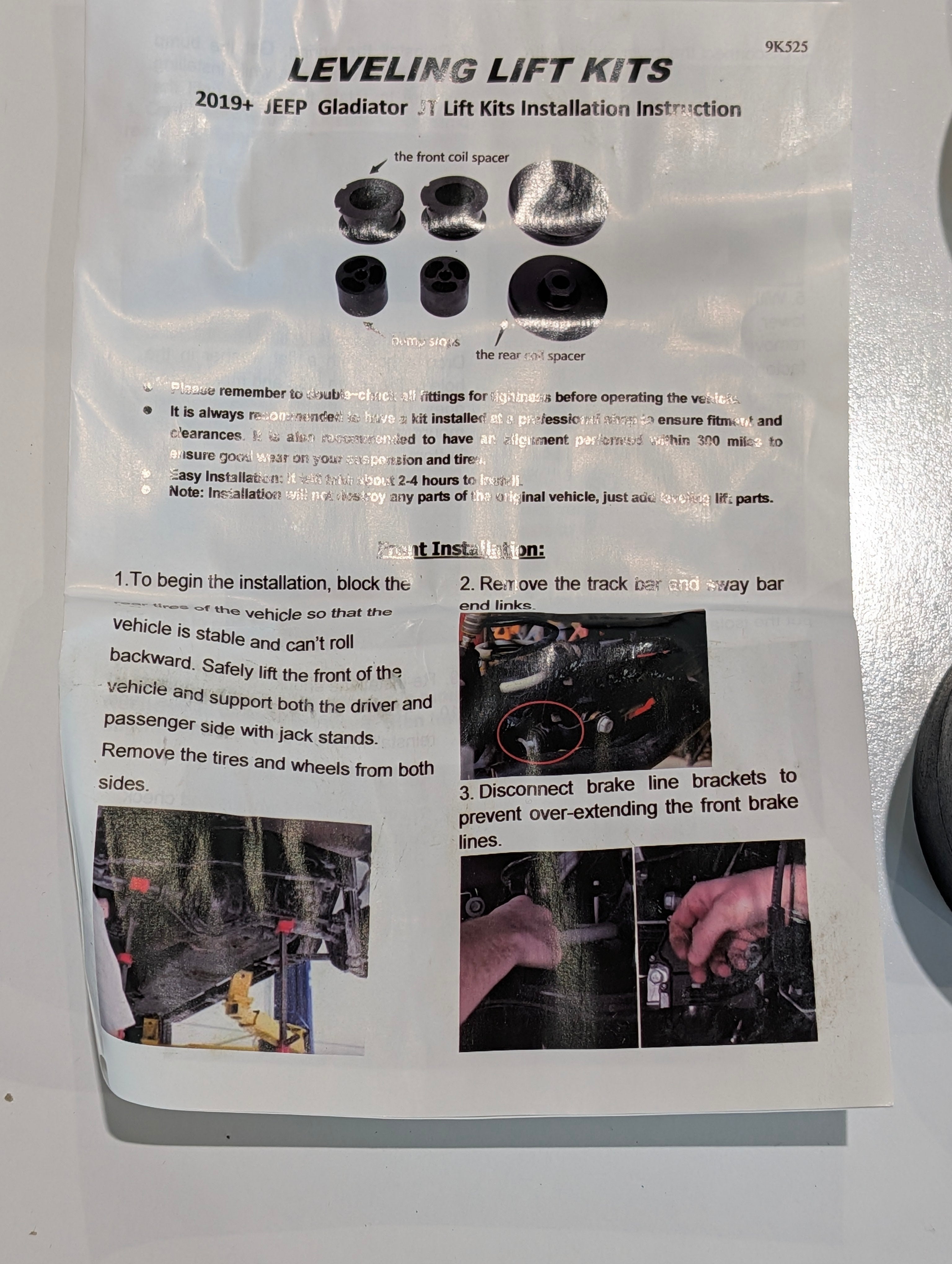 2019+ Jeep Gladiator JT Leveling Lift Kit 1.5 Front 0.75 Rear Spacer Kit