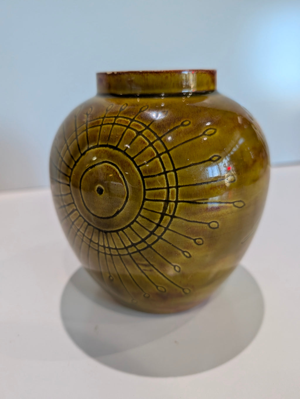 Vintage Ireland Studio Pottery Ceramic Vase Celtic Spiral Motif Brown Glaze Art