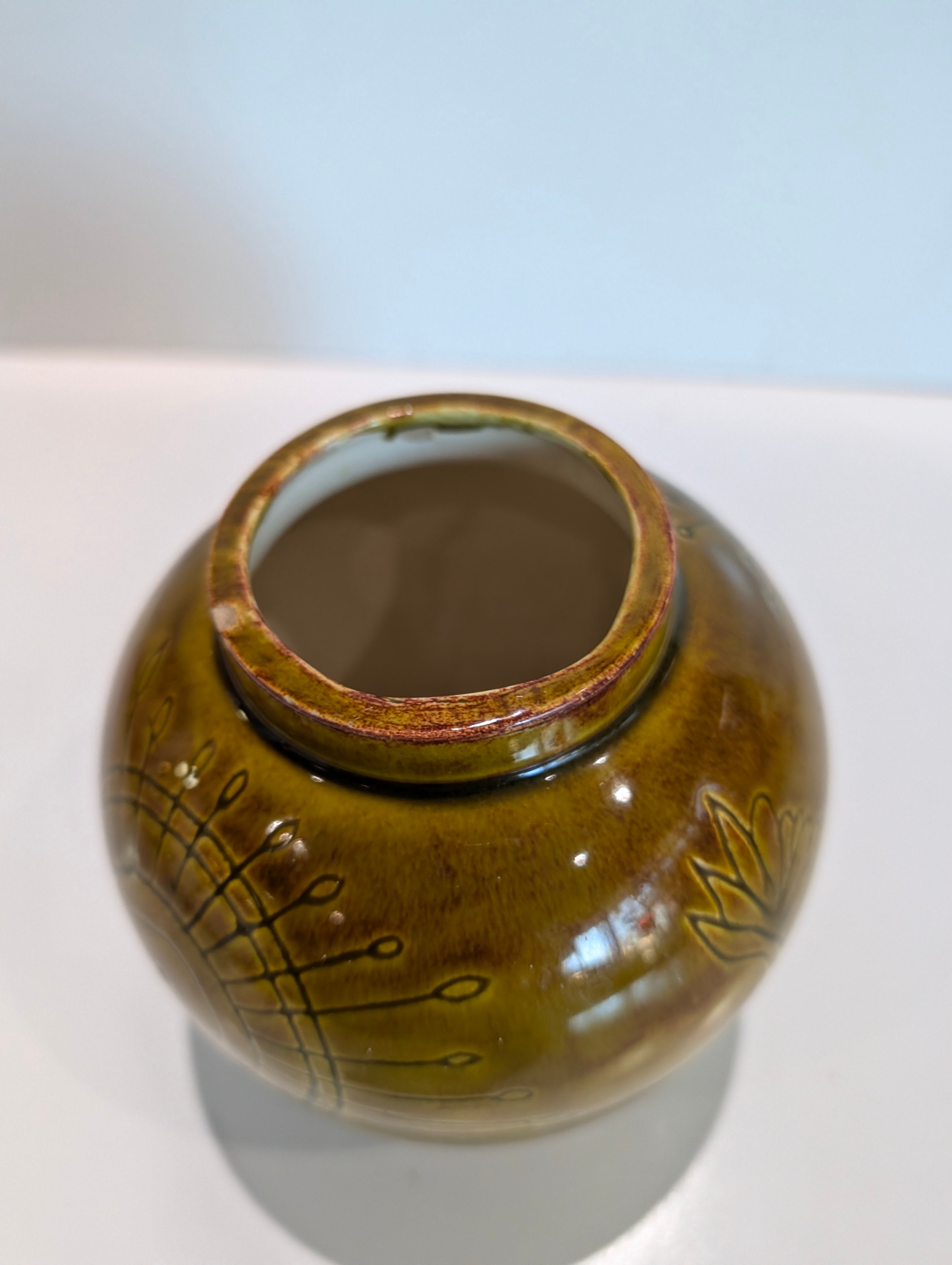 Vintage Ireland Studio Pottery Ceramic Vase Celtic Spiral Motif Brown Glaze Art
