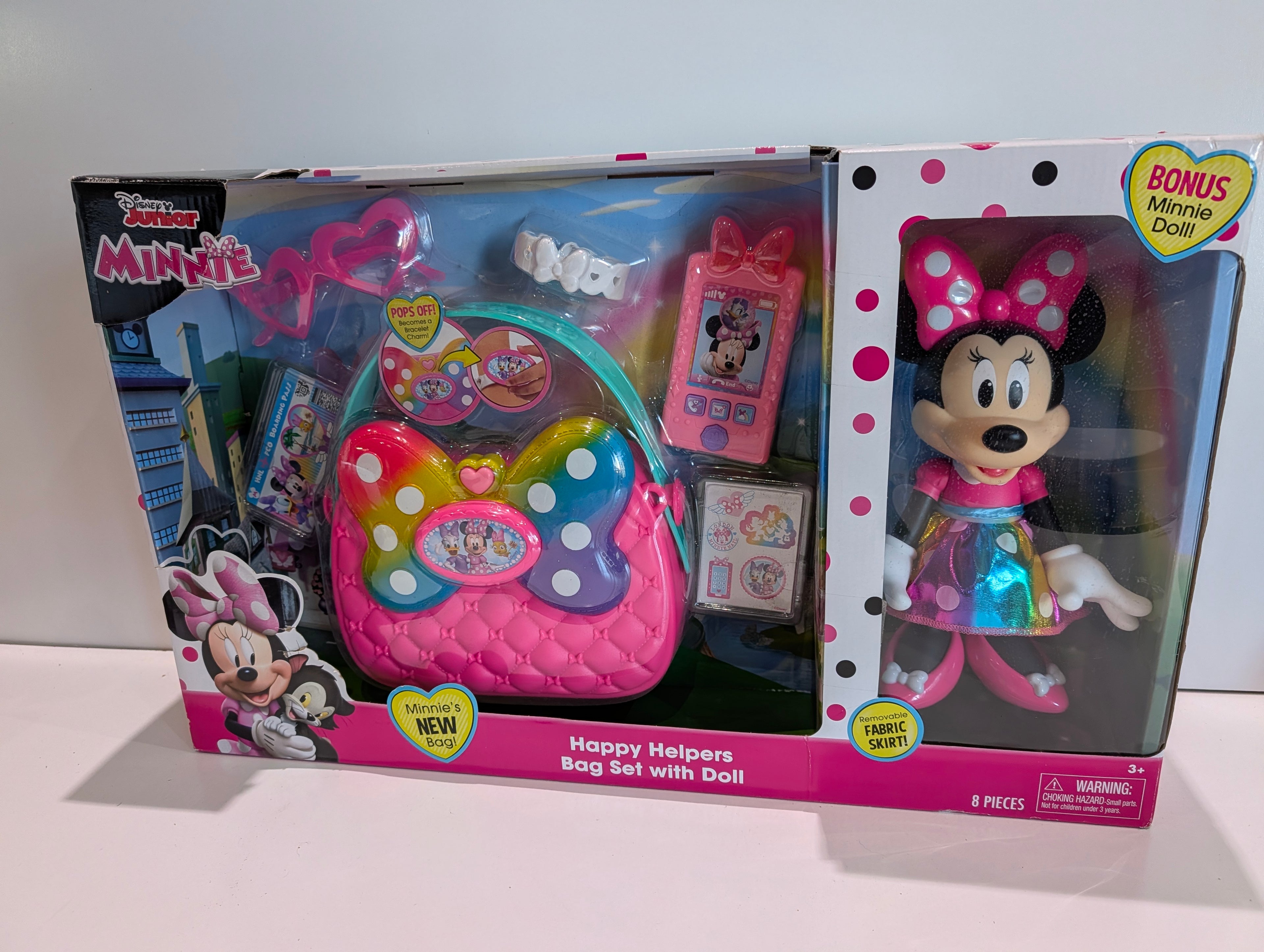 Disney Junior Minnie Happy Helpers Bag Set With Doll 8 Piece Toy Playset Kids