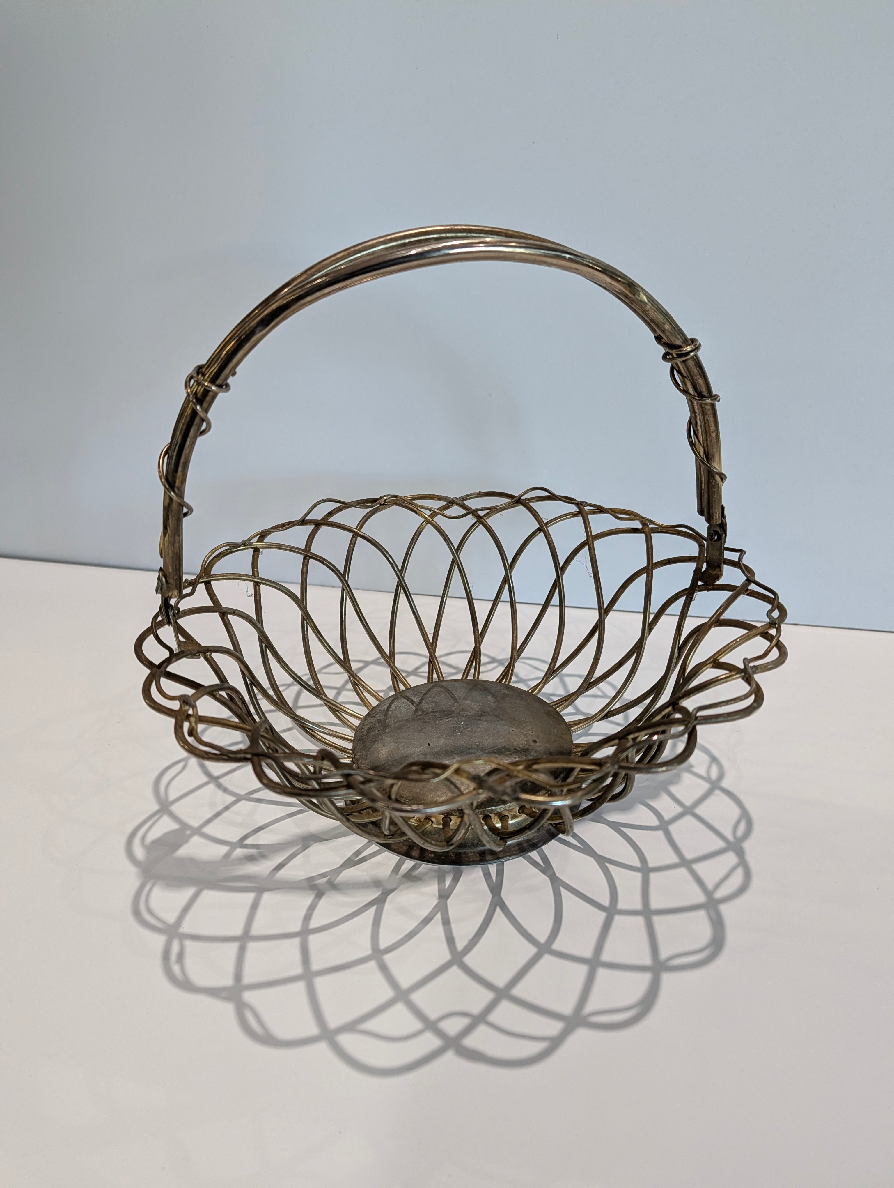 Godinger Silver Tone Wire Basket With Handle Decorative Serving Fruit Bowl
