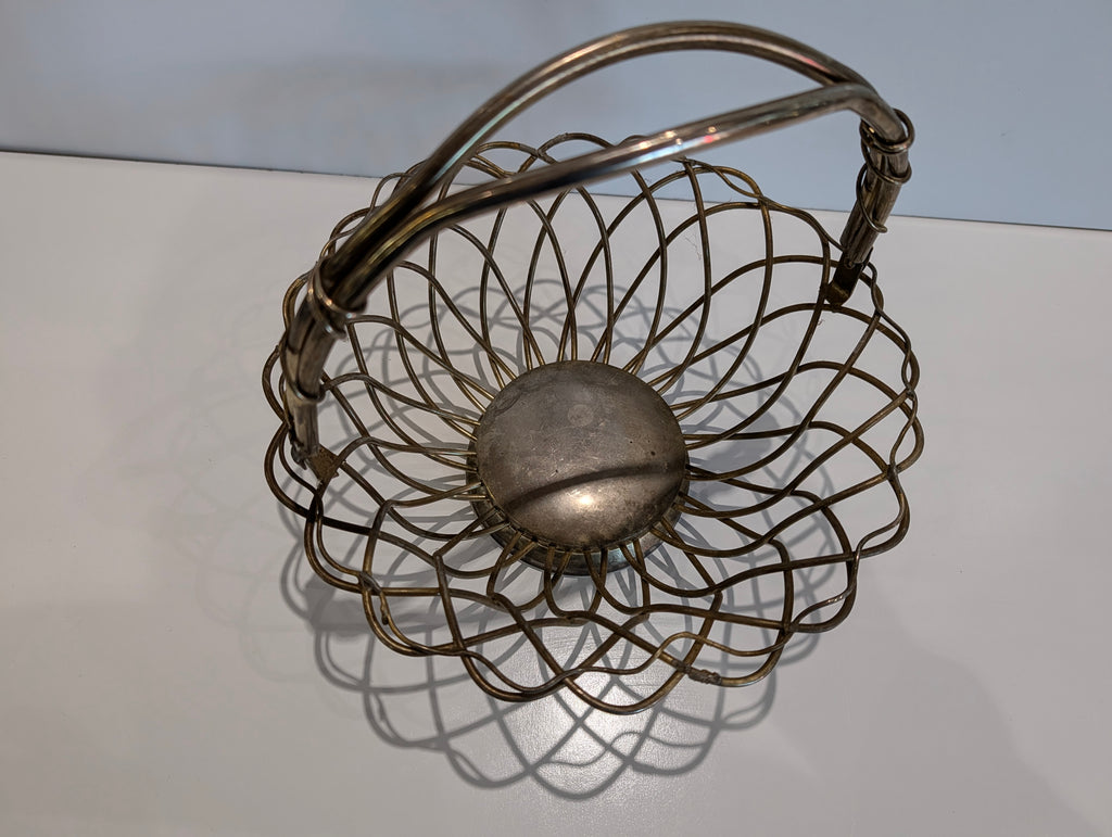 Godinger Silver Tone Wire Basket With Handle Decorative Serving Fruit Bowl