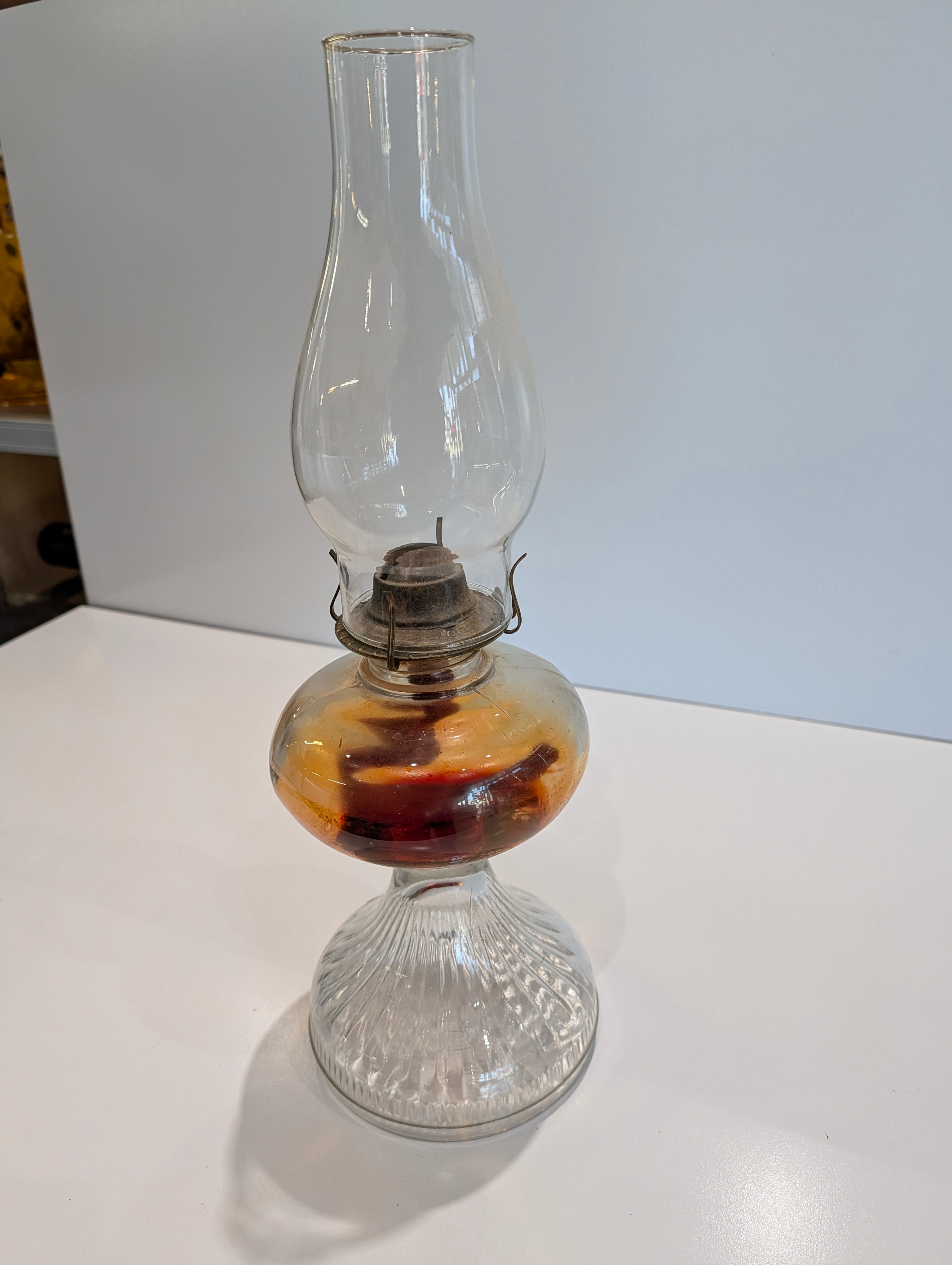 Vintage Glass Kerosene Oil Lamp Clear Chimney Hurricane Style Table Lamp