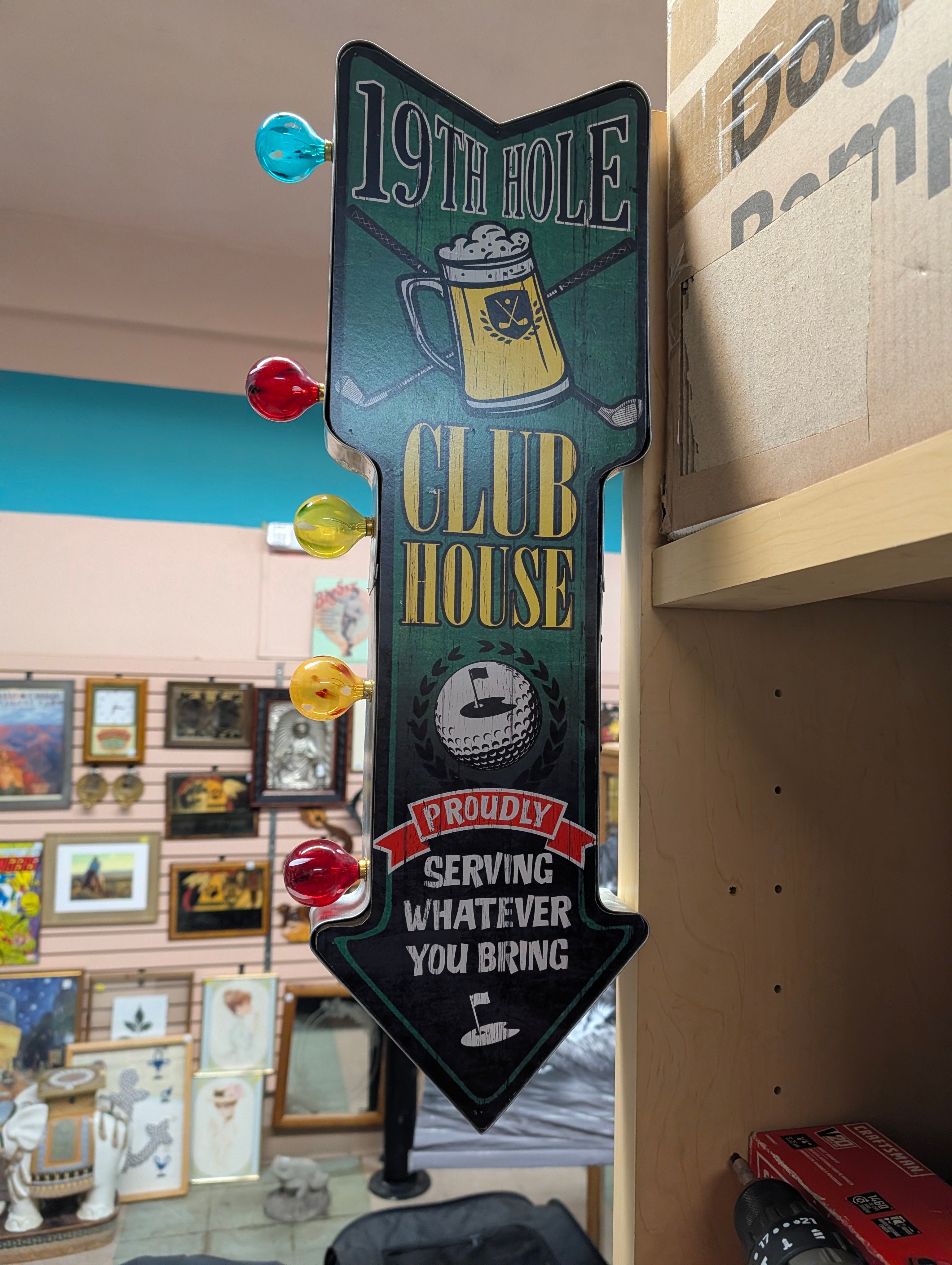 19th Hole Clubhouse Golf Lighted Arrow Wall Sign Bar Man Cave Decor