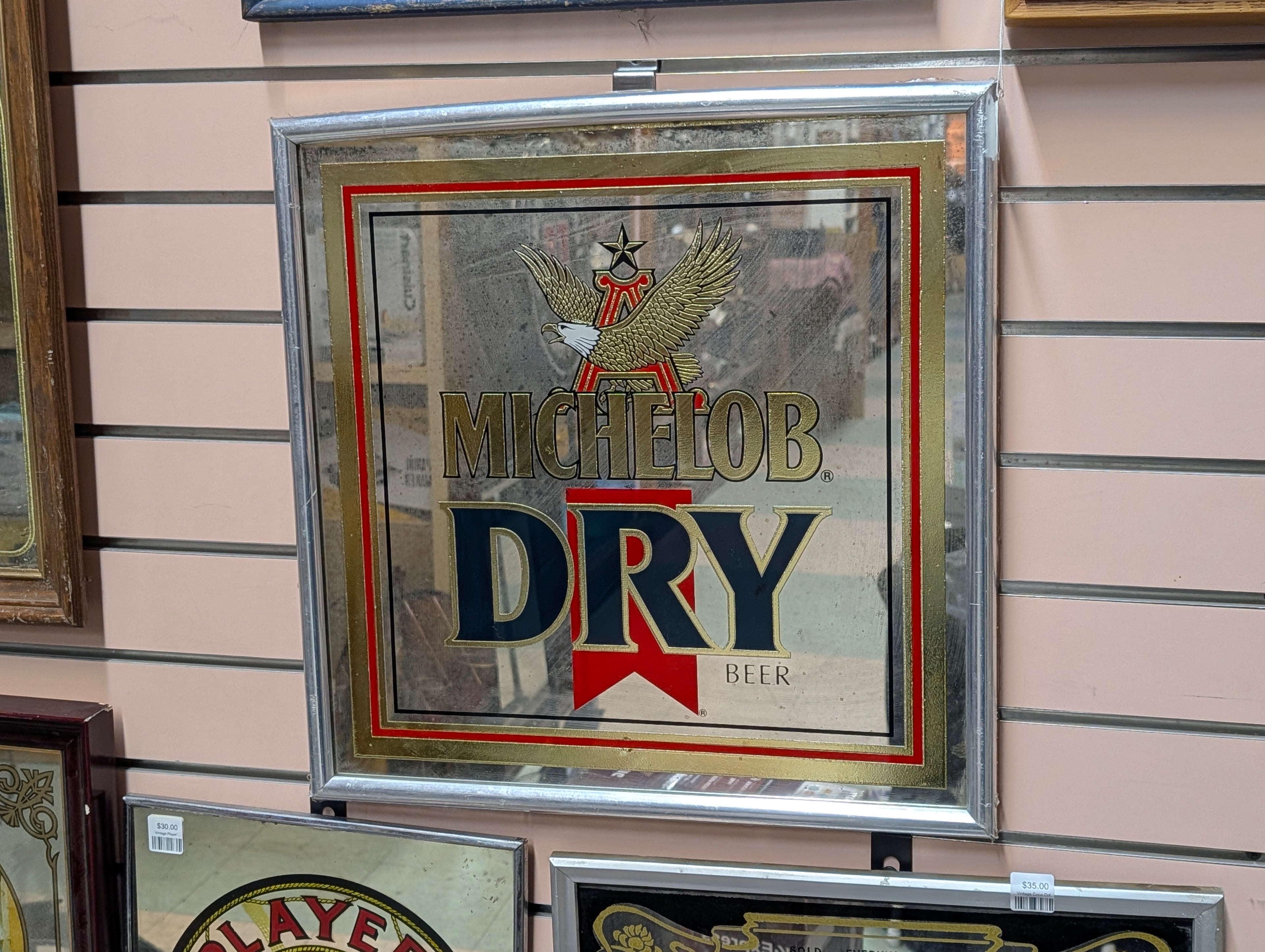 Vintage Michelob Dry Beer Framed Mirror Bar Sign Anheuser Busch Brewery Decor