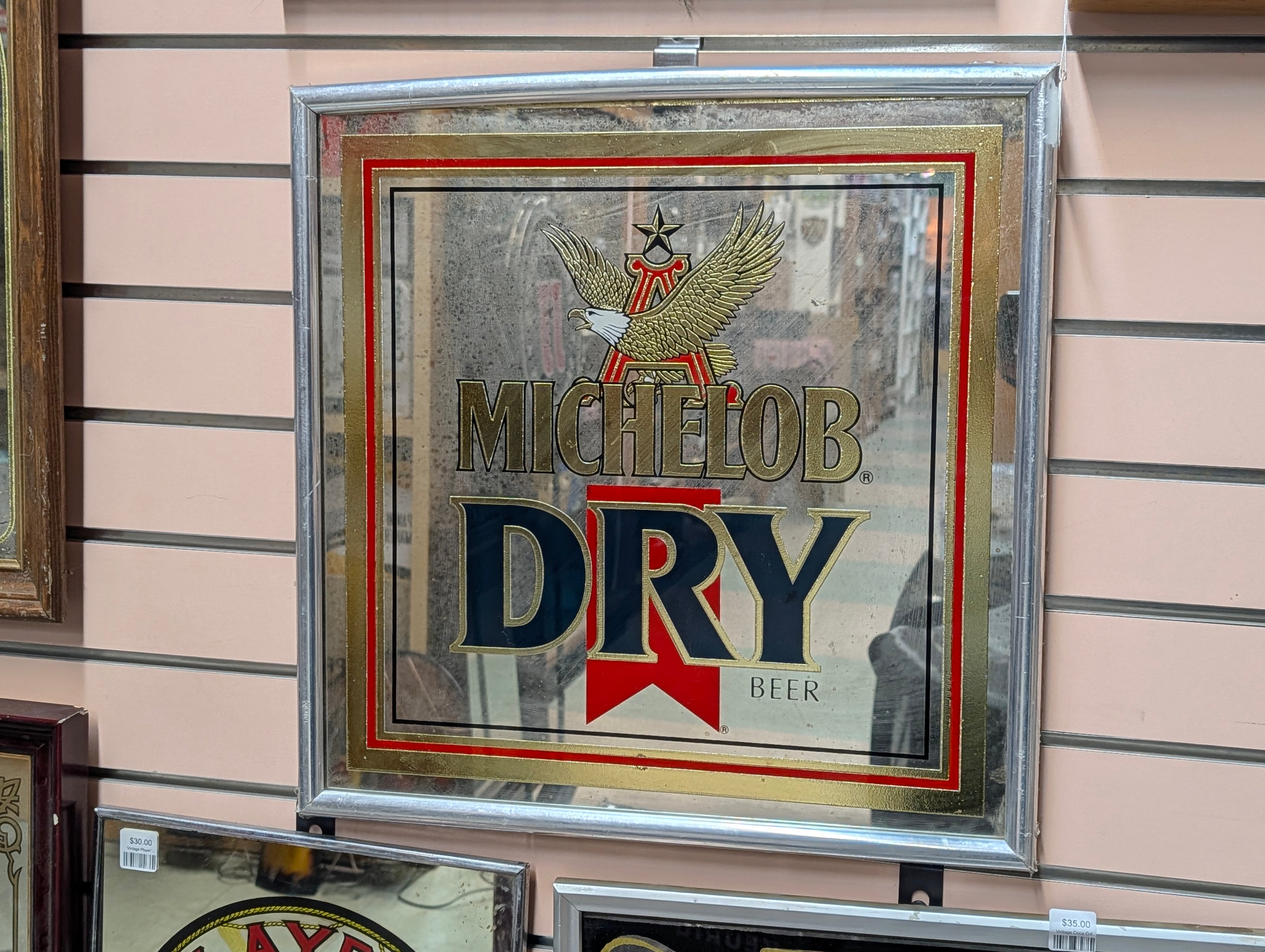 Vintage Michelob Dry Beer Framed Mirror Bar Sign Anheuser Busch Brewery Decor