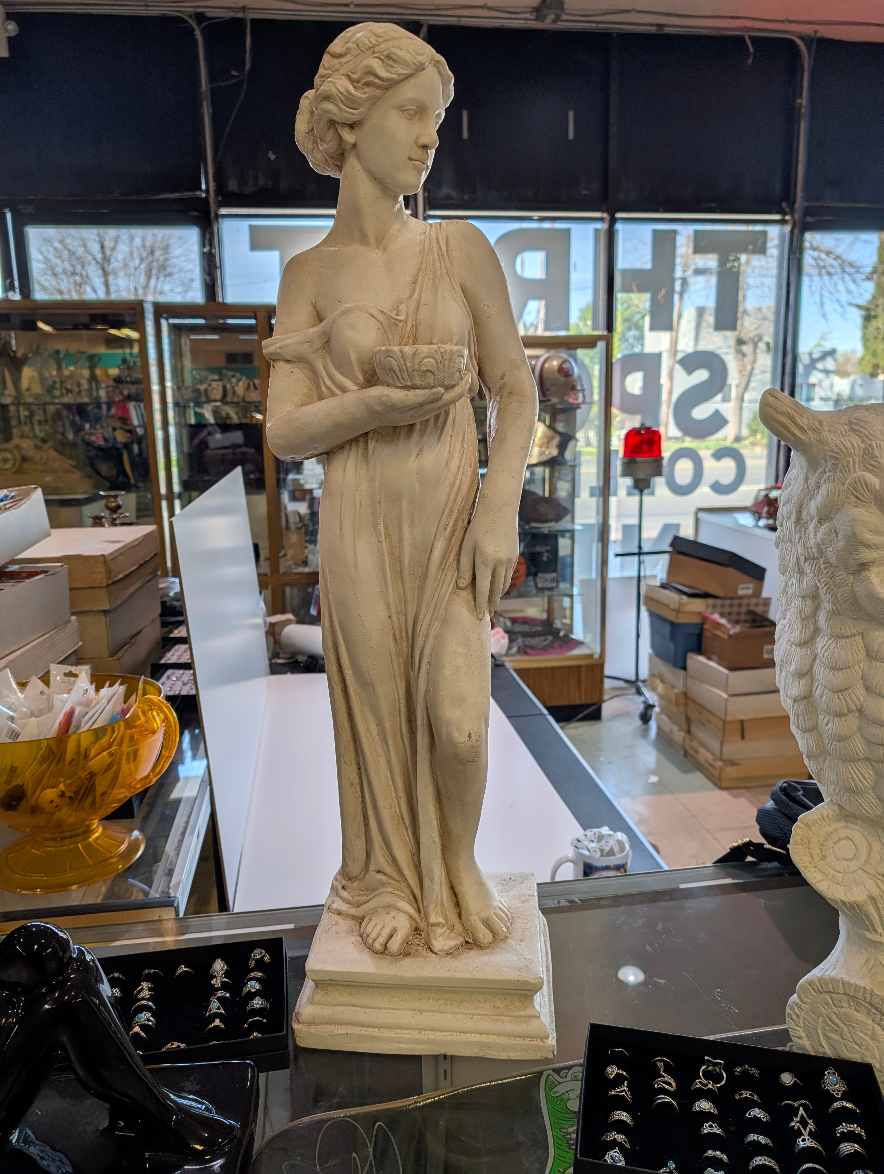 Classical Greco Roman Style Female Statue Holding Bowl Decorative Sculpture