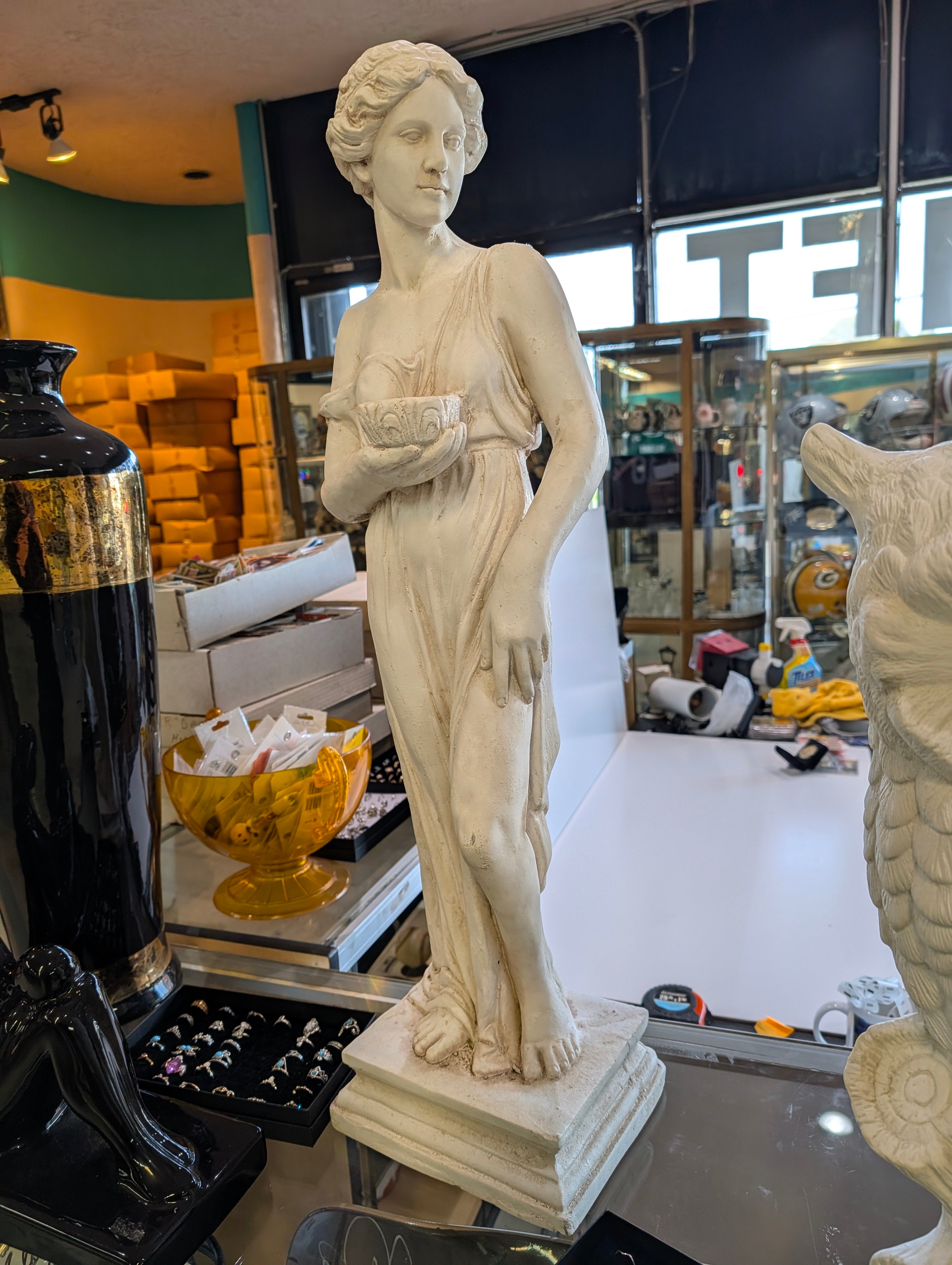 Classical Greco Roman Style Female Statue Holding Bowl Decorative Sculpture