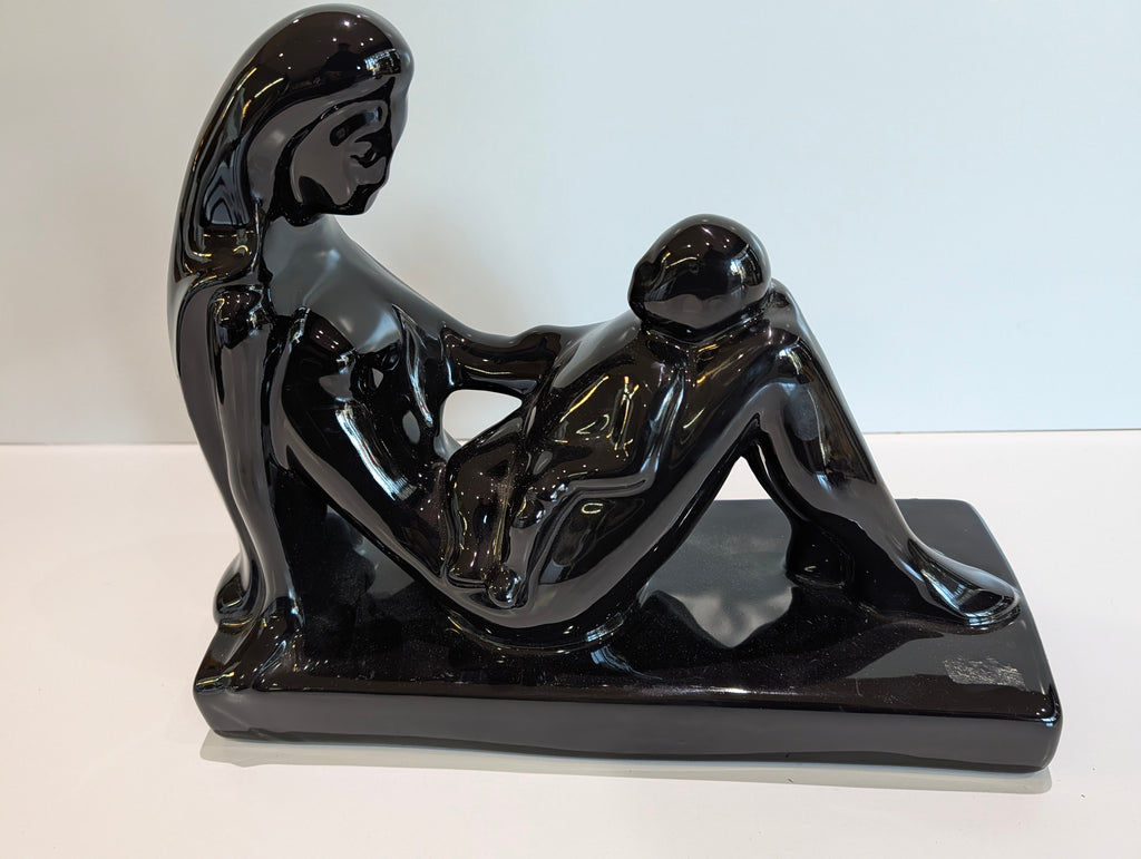 Modern Abstract Mother and Child Black Ceramic Sculpture Figurine Decor Art