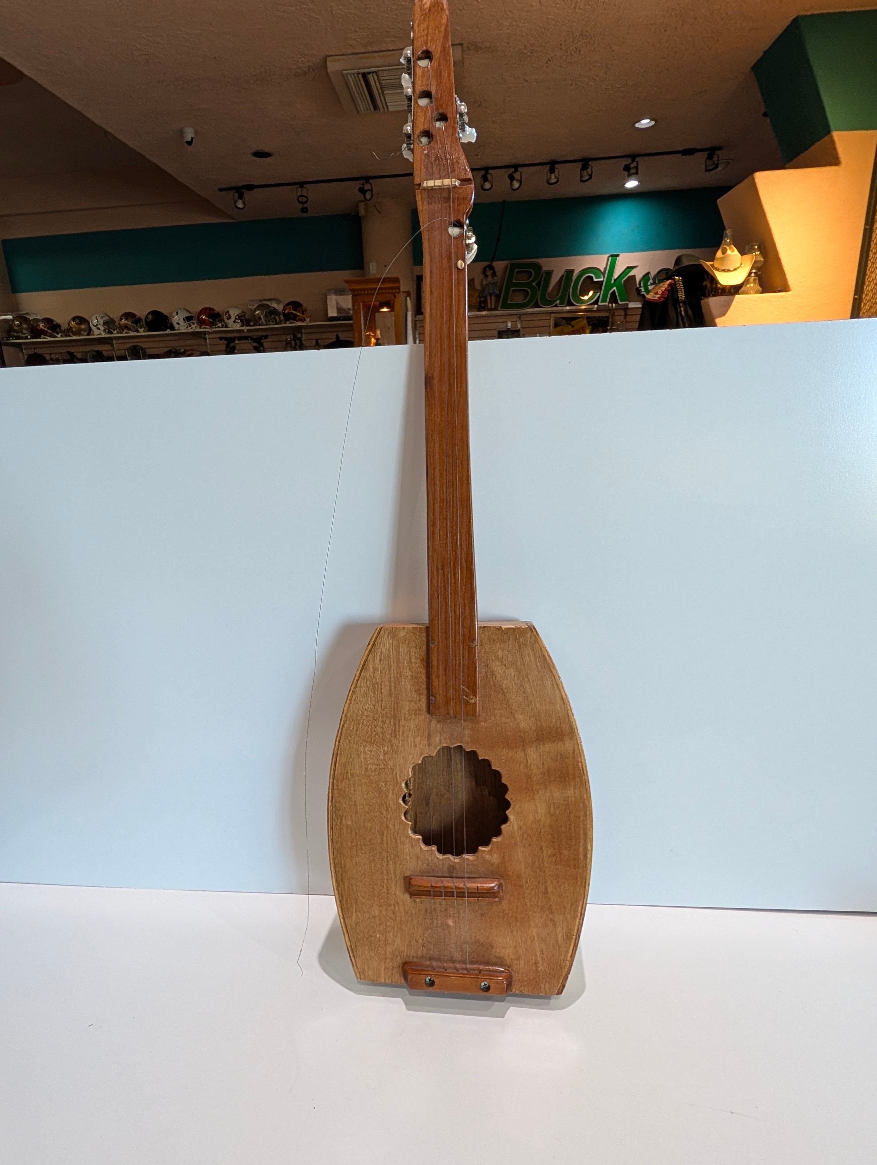 Vintage Handmade Wooden Folk Art 4 String Lute Mandolin Style Folk Instrument