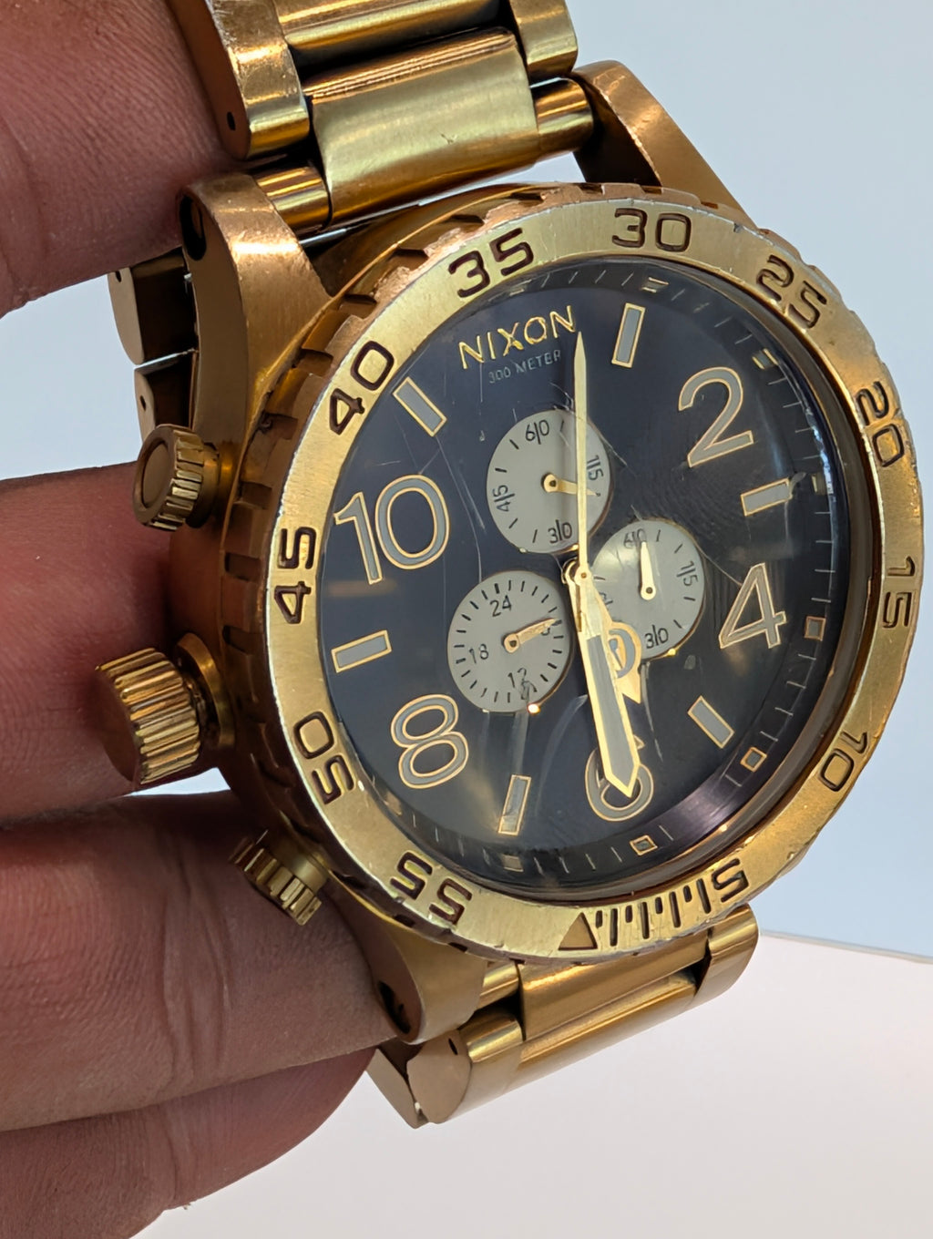 Nixon The 51-30 Chrono Gold Tone Stainless Steel 300M Mens Watch Japan Movement