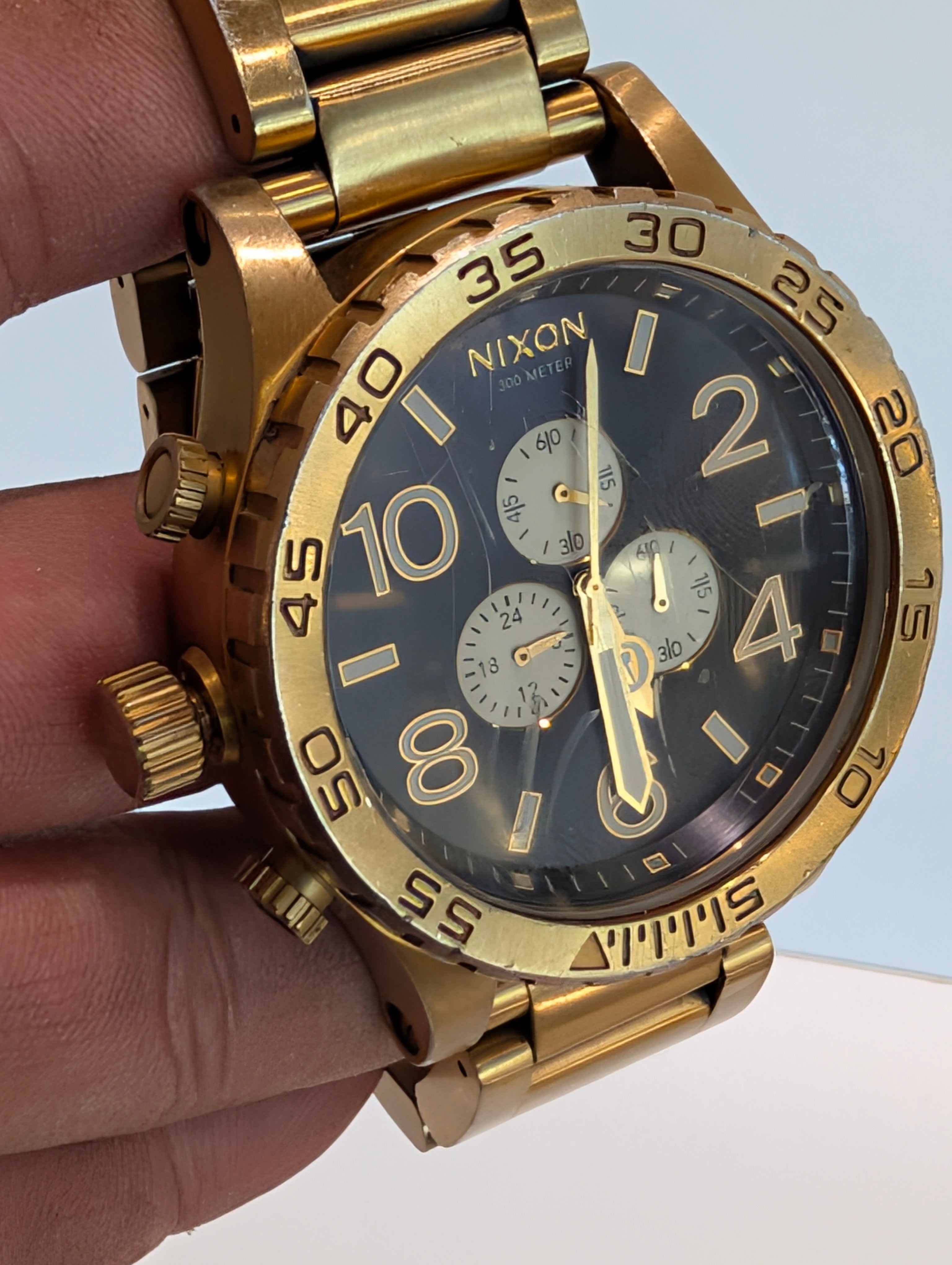 Nixon The 51-30 Chrono Gold Tone Stainless Steel 300M Mens Watch Japan Movement