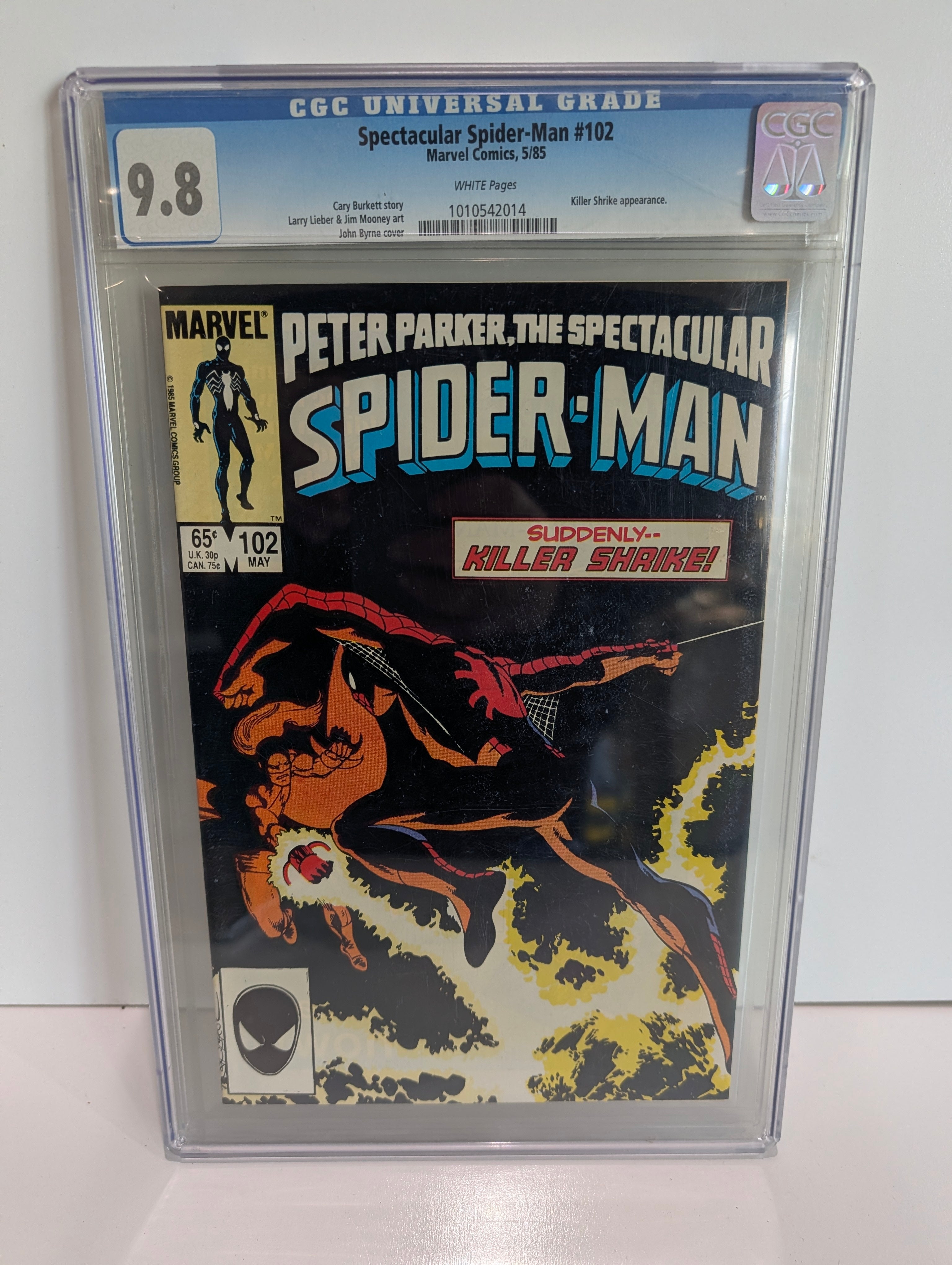 1985 Spectacular Spider-Man #102 CGC 9.8 Marvel Comic Killer Shrike White Pg