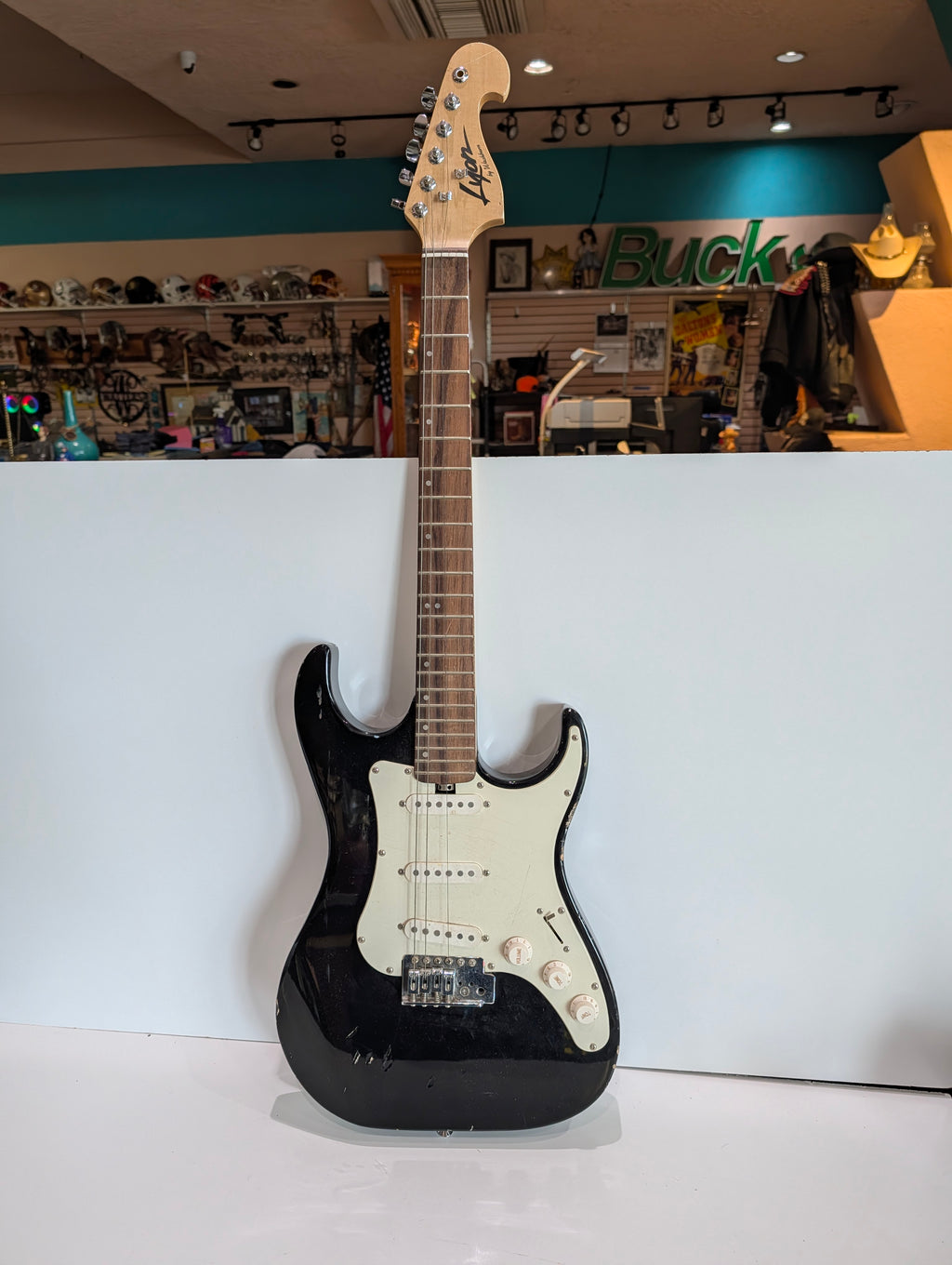 Lyon By Washburn Strat Style Electric Guitar Black SSS 6 String Beginner Guitar