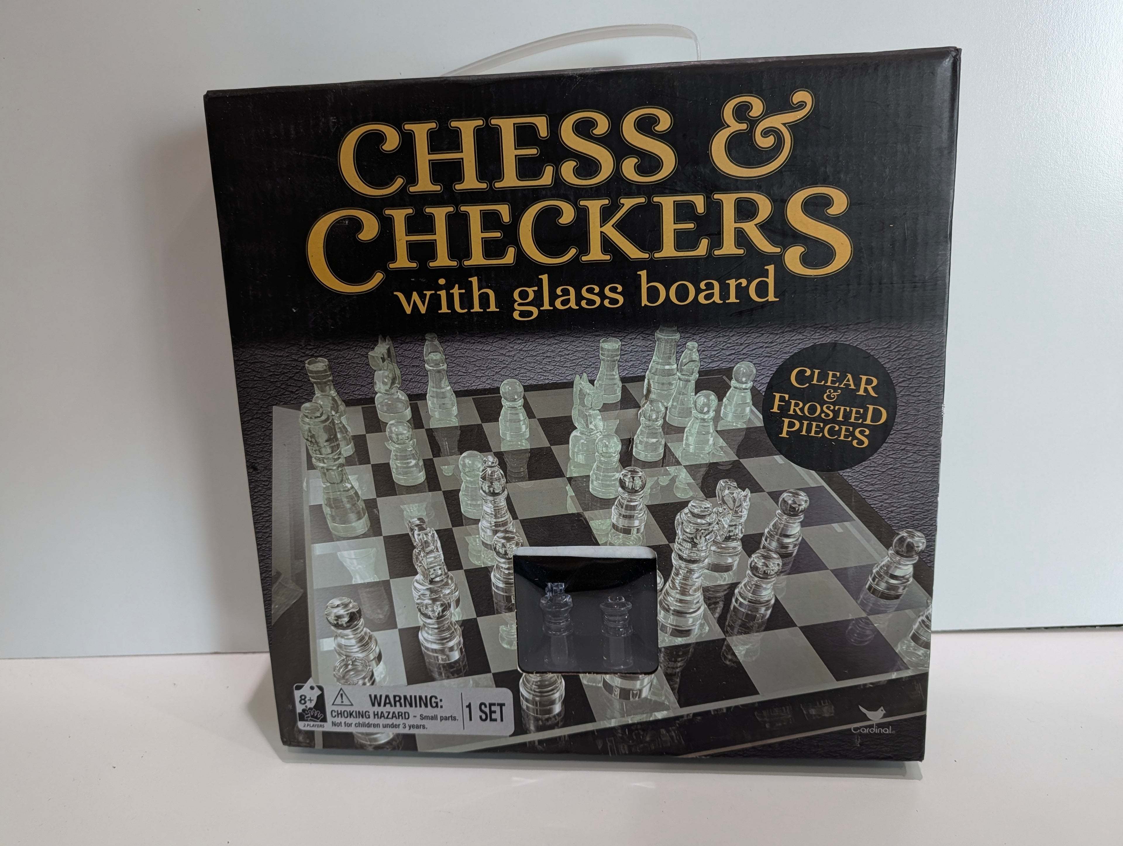 Glass Chess And Checkers Set With Glass Board Clear Frosted Pieces Display Game