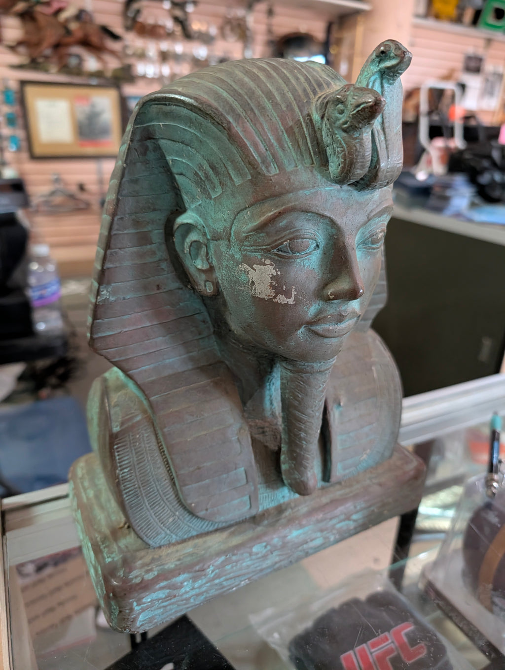 Egyptian Pharaoh Bust Statue Cobra Uraeus Ancient Egypt Style Decor Sculpture