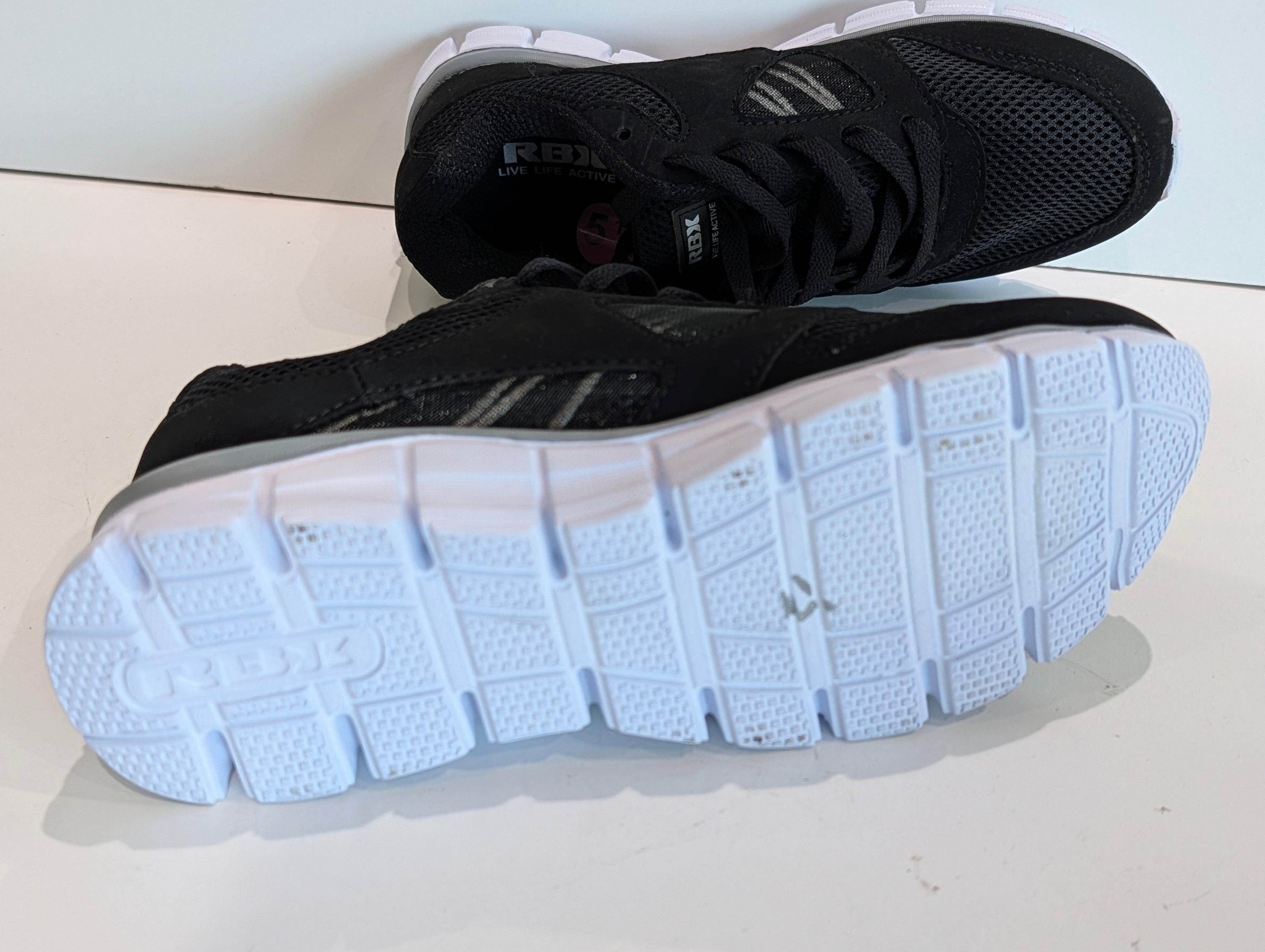 RBX Black Athletic Sneakers Womens Size 5.5 Running Walking Shoes Mesh