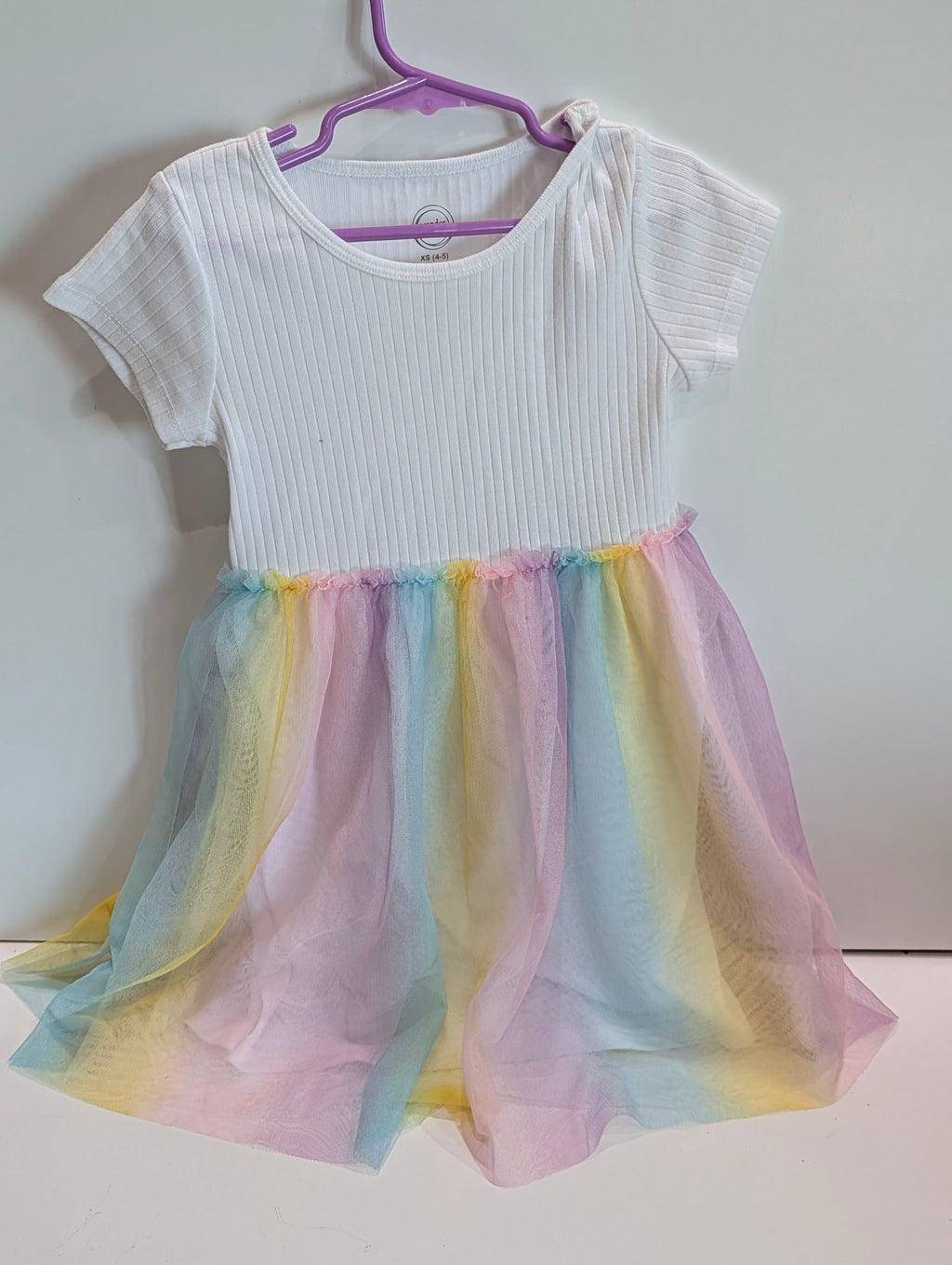Wonder Nation Girls Dress XS 4-5 Rainbow Tulle Skirt White Top Cute Outfit