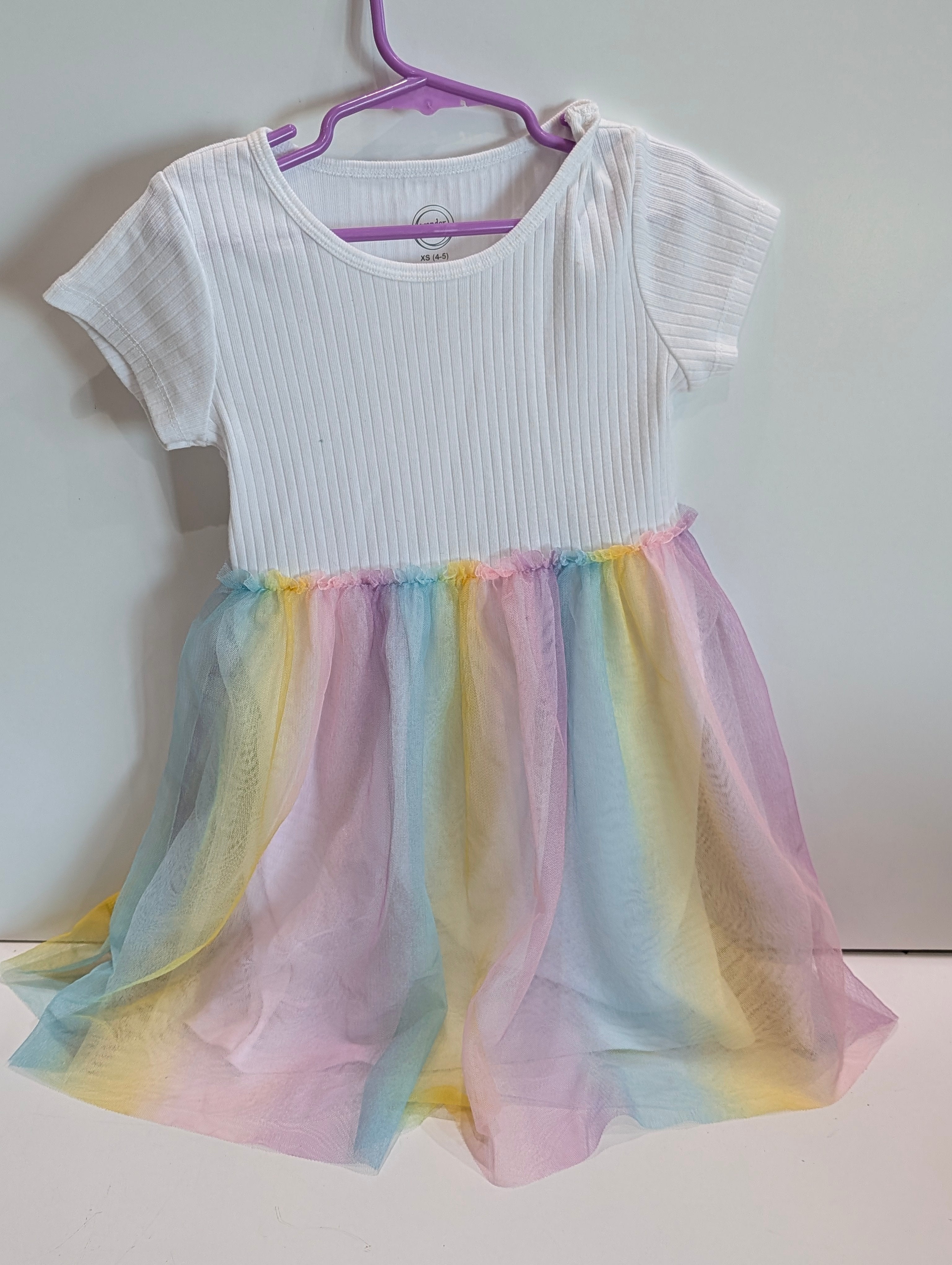 Wonder Nation Girls Dress XS 4-5 Rainbow Tulle Skirt White Top Cute Outfit
