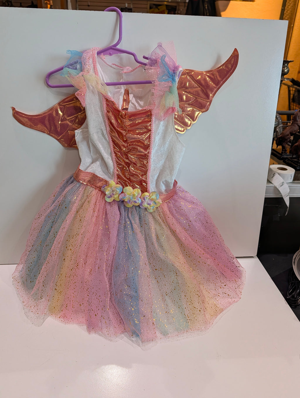 Spirit Halloween Girls Unicorn Costume Dress Small Rainbow Tulle Wings Outfit