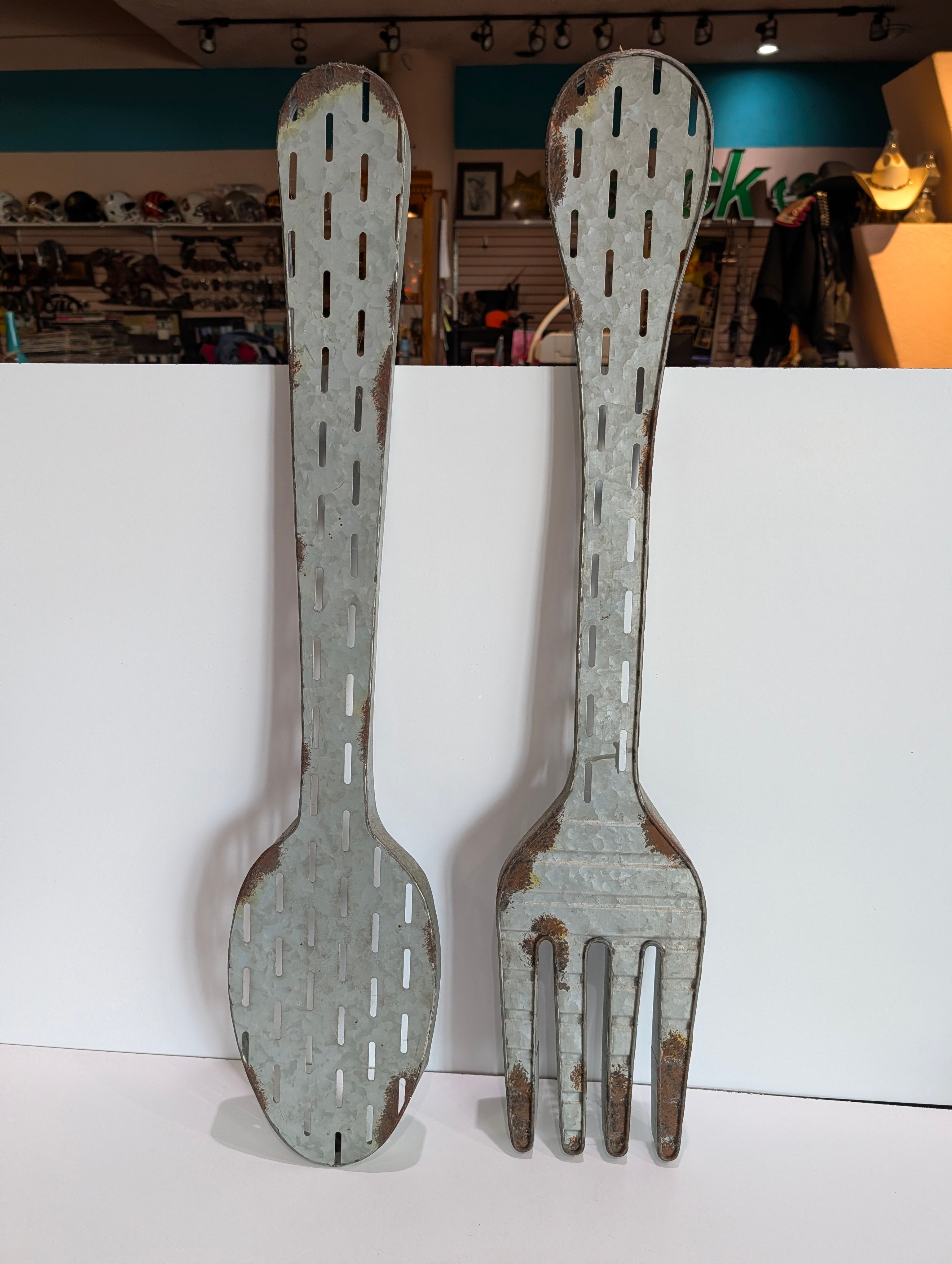Vintage 32 Inch Galvanized Metal Spoon Fork Wall Decor Rustic Farmhouse Art Set