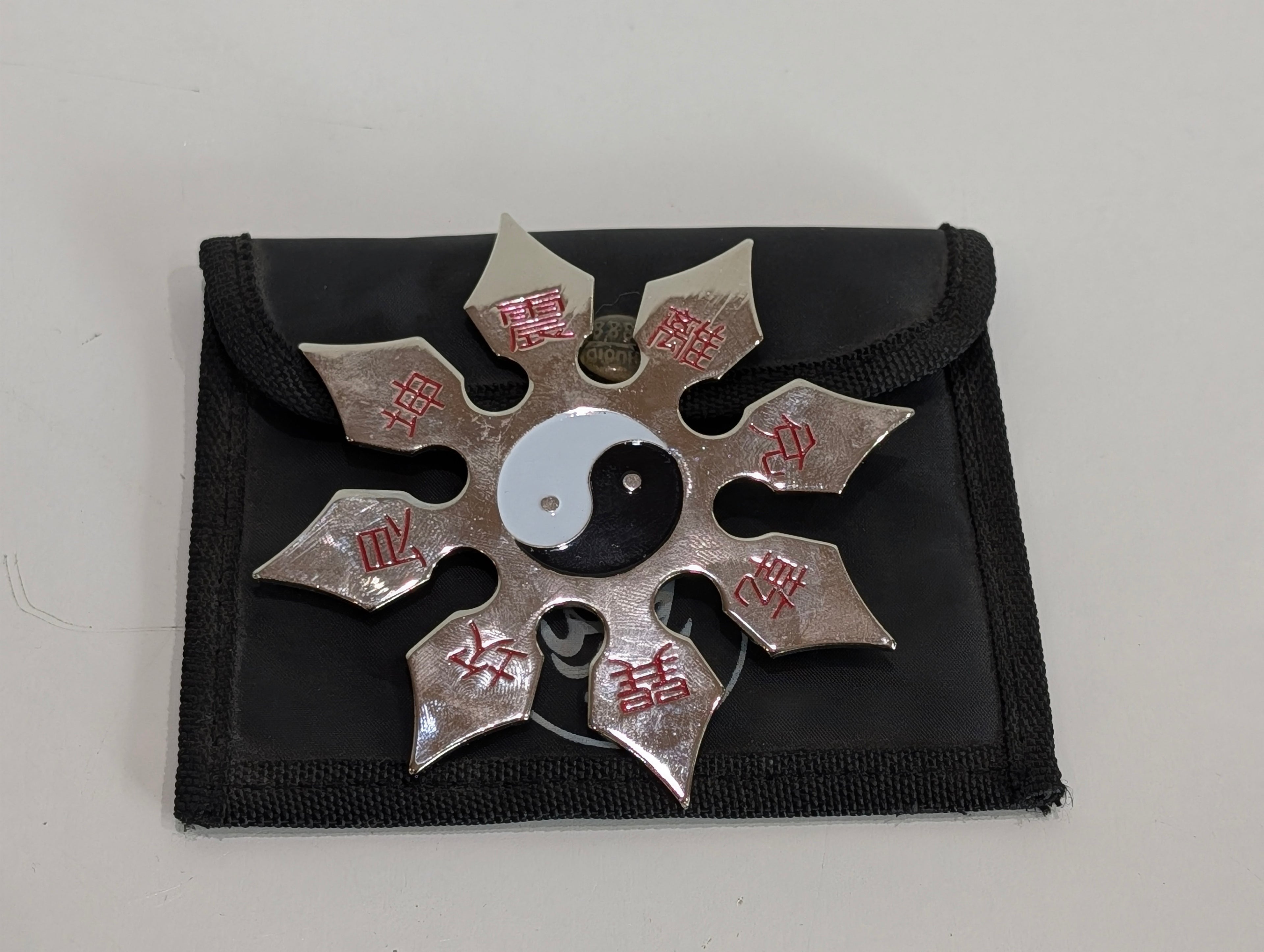 Yin Yang Throwing Star Display Piece Metal Shuriken Chinese Characters Set