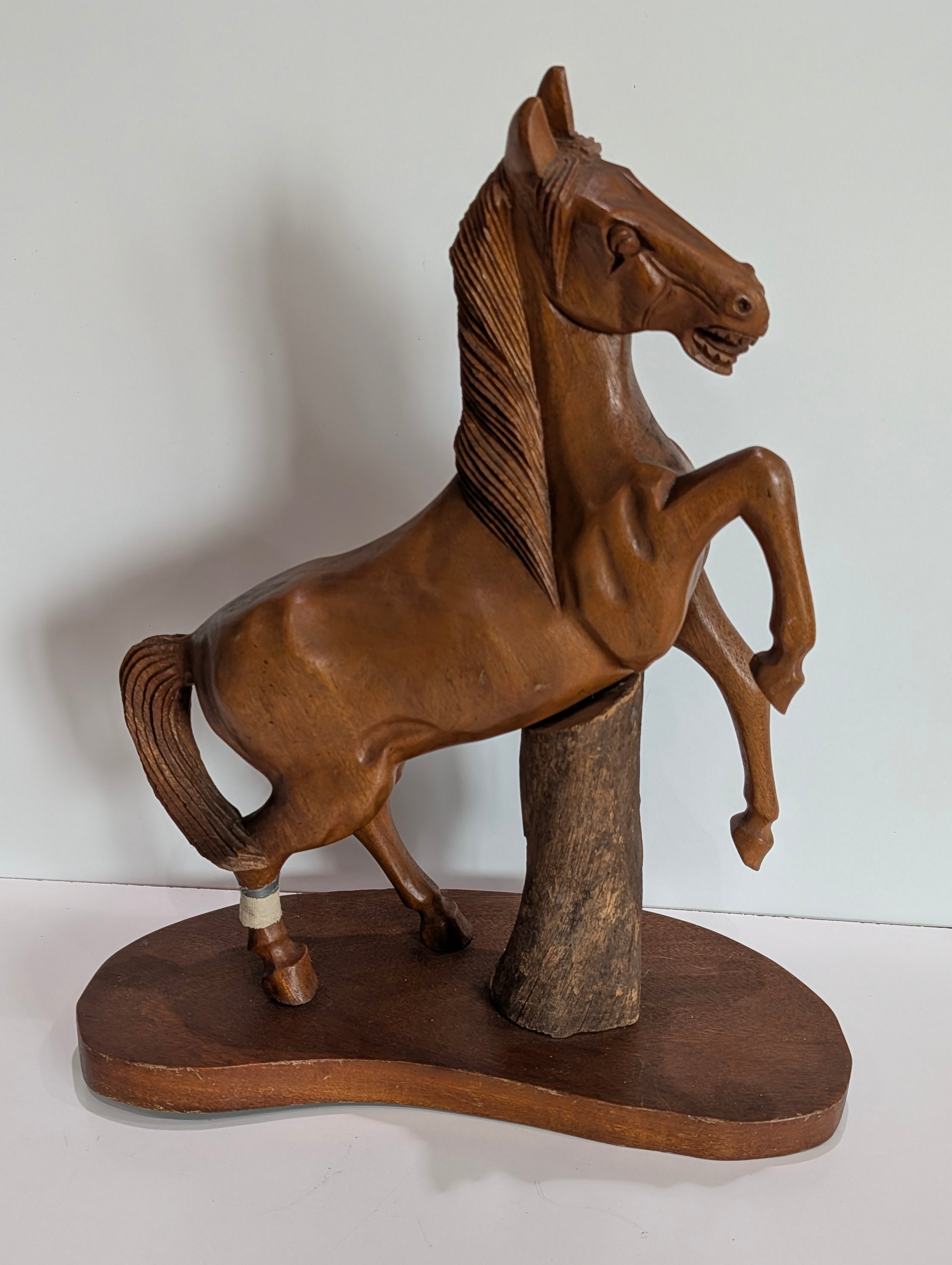 Vintage Hand Carved Wooden Rearing Horse Sculpture Figurine Rustic Decor