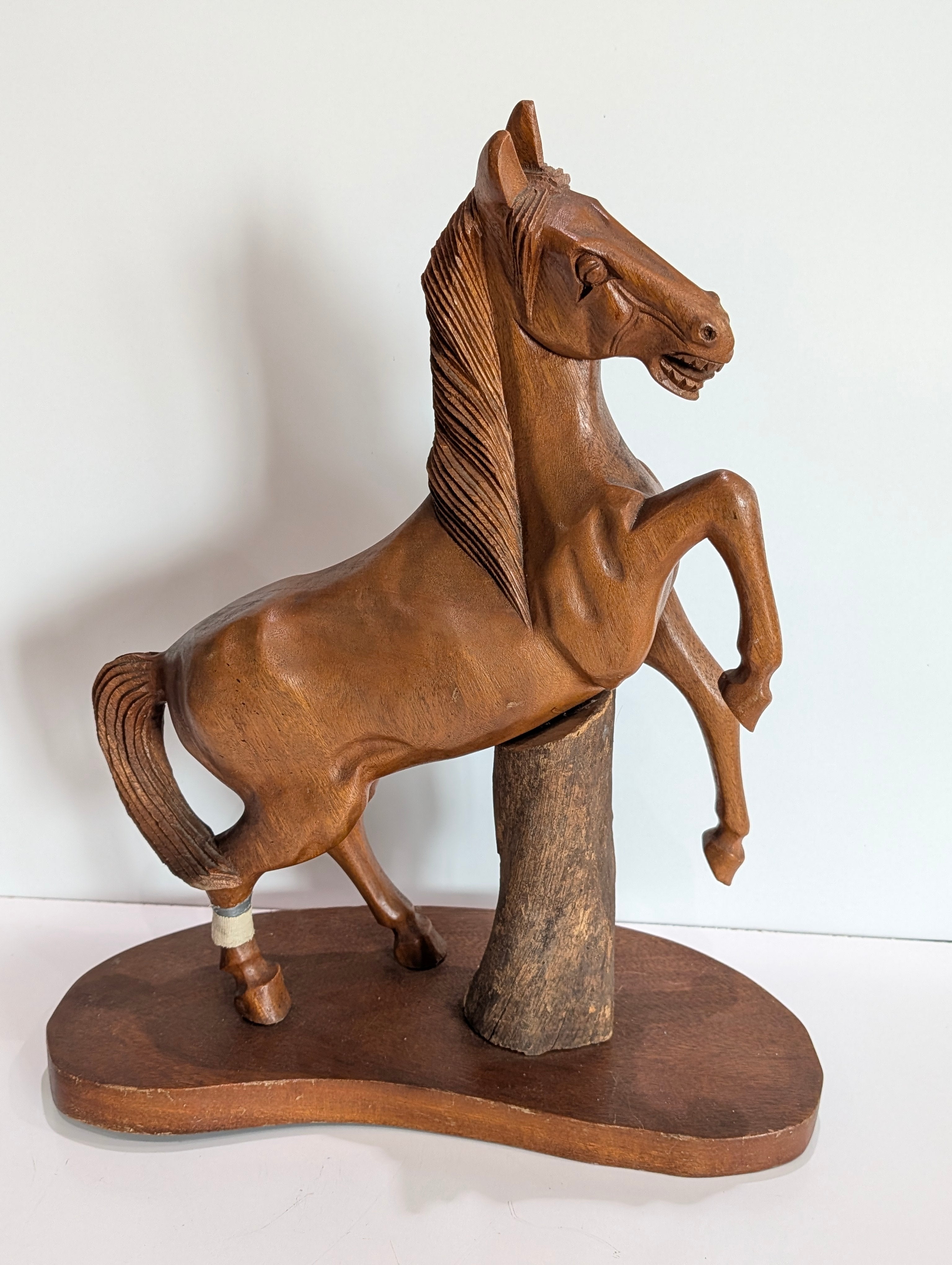 Vintage Hand Carved Wooden Rearing Horse Sculpture Figurine Rustic Decor