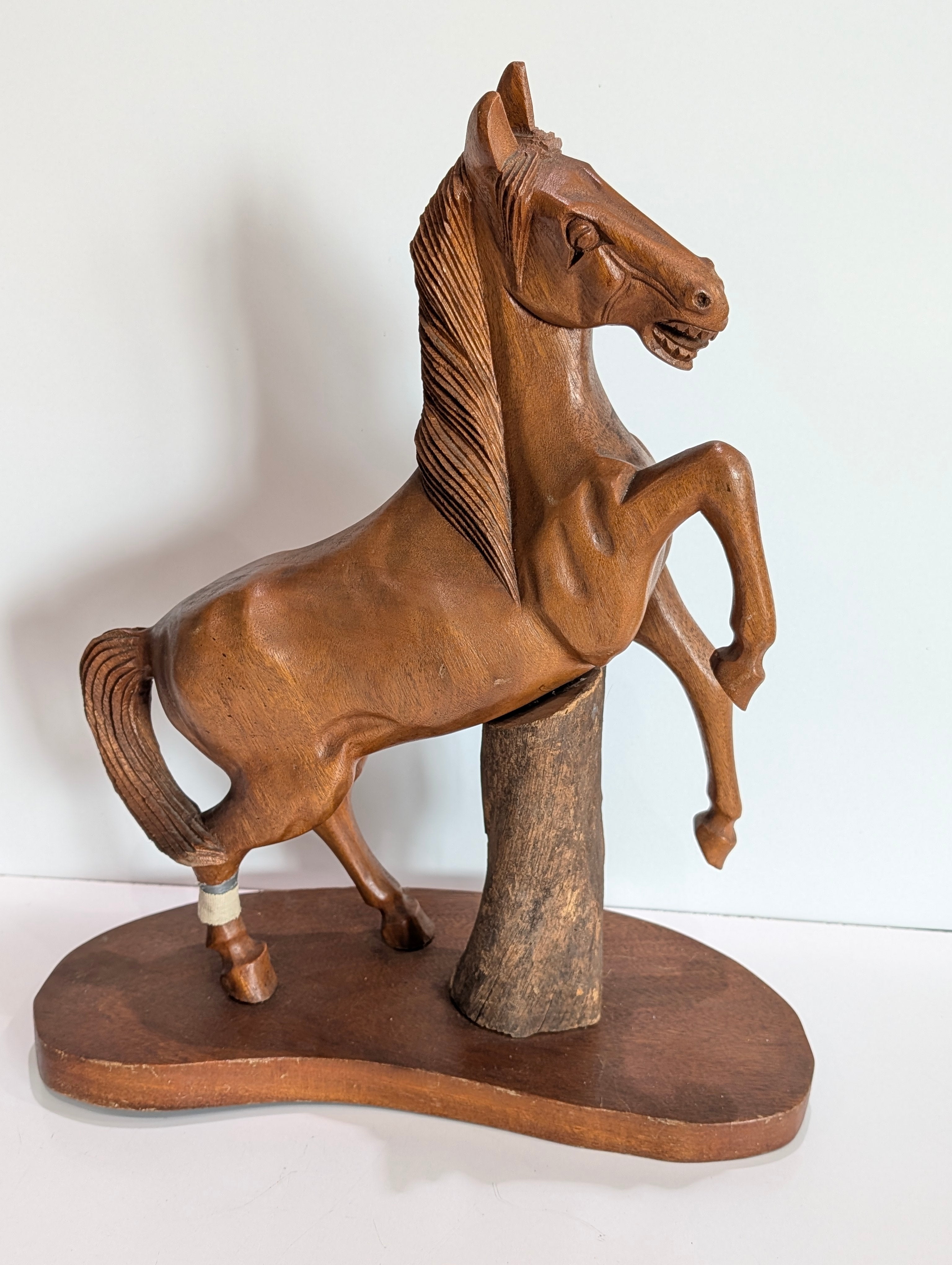 Vintage Hand Carved Wooden Rearing Horse Sculpture Figurine Rustic Decor