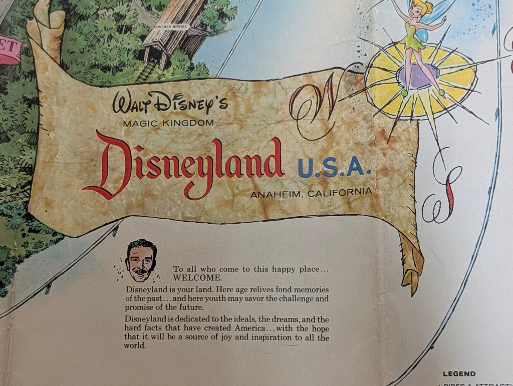 Vintage Disneyland U.S.A. Park Map Poster Walt Disney Magic Kingdom Anaheim CA