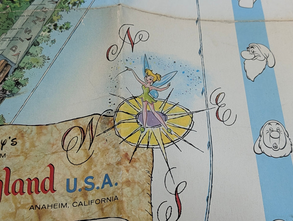 Vintage Disneyland U.S.A. Park Map Poster Walt Disney Magic Kingdom Anaheim CA