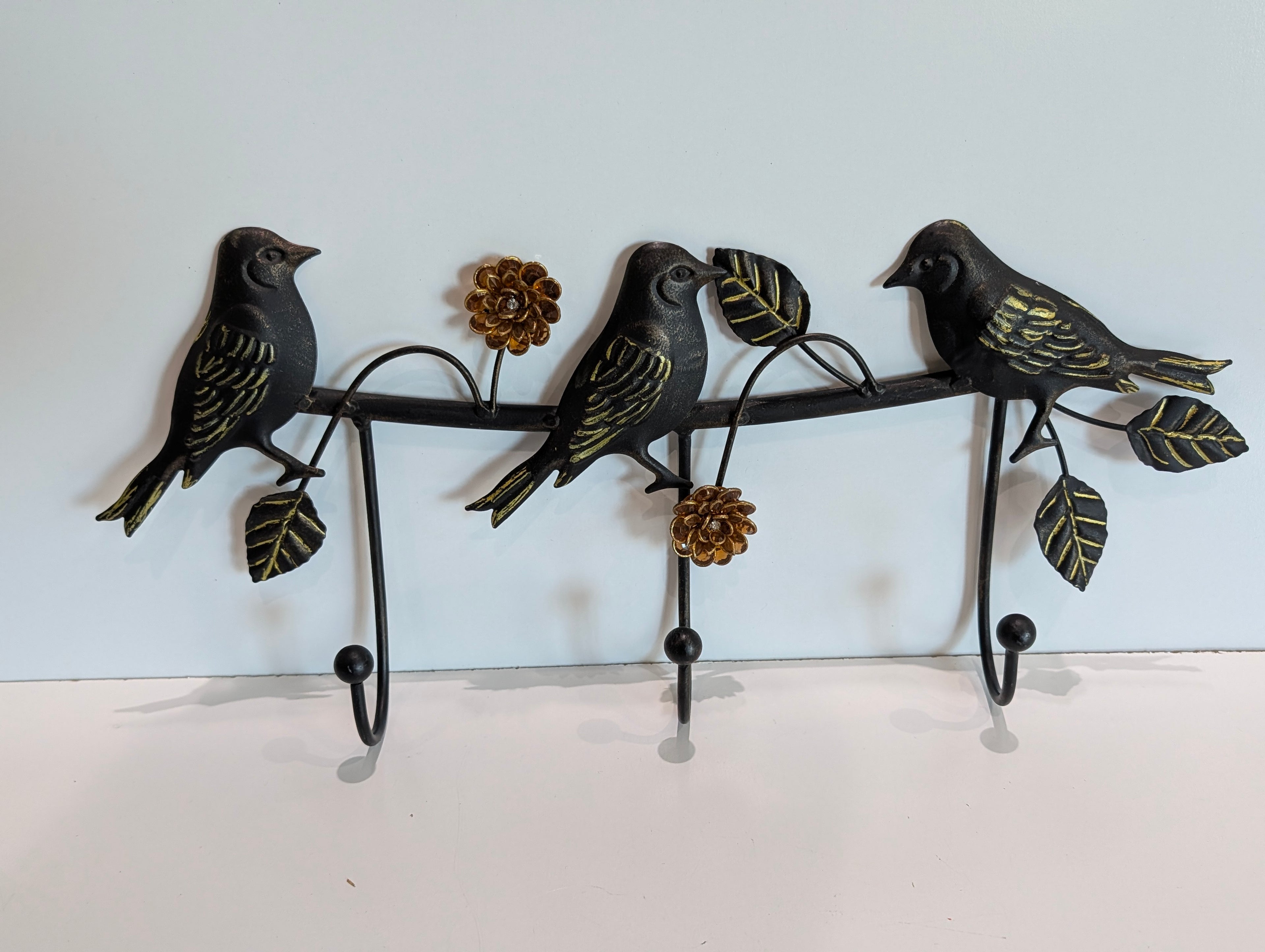 Decorative Metal Wall Hook Rack Bird Branch Floral Coat Key Holder Rustic