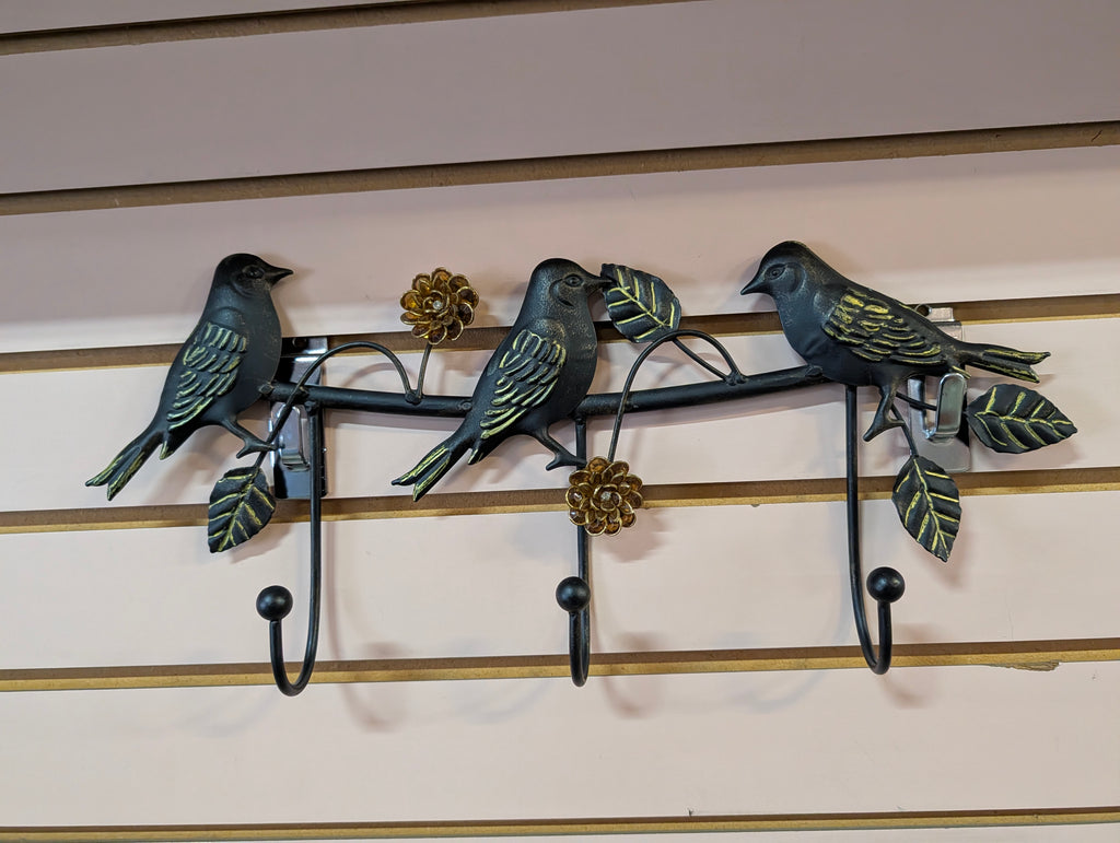 Decorative Metal Wall Hook Rack Bird Branch Floral Coat Key Holder Rustic