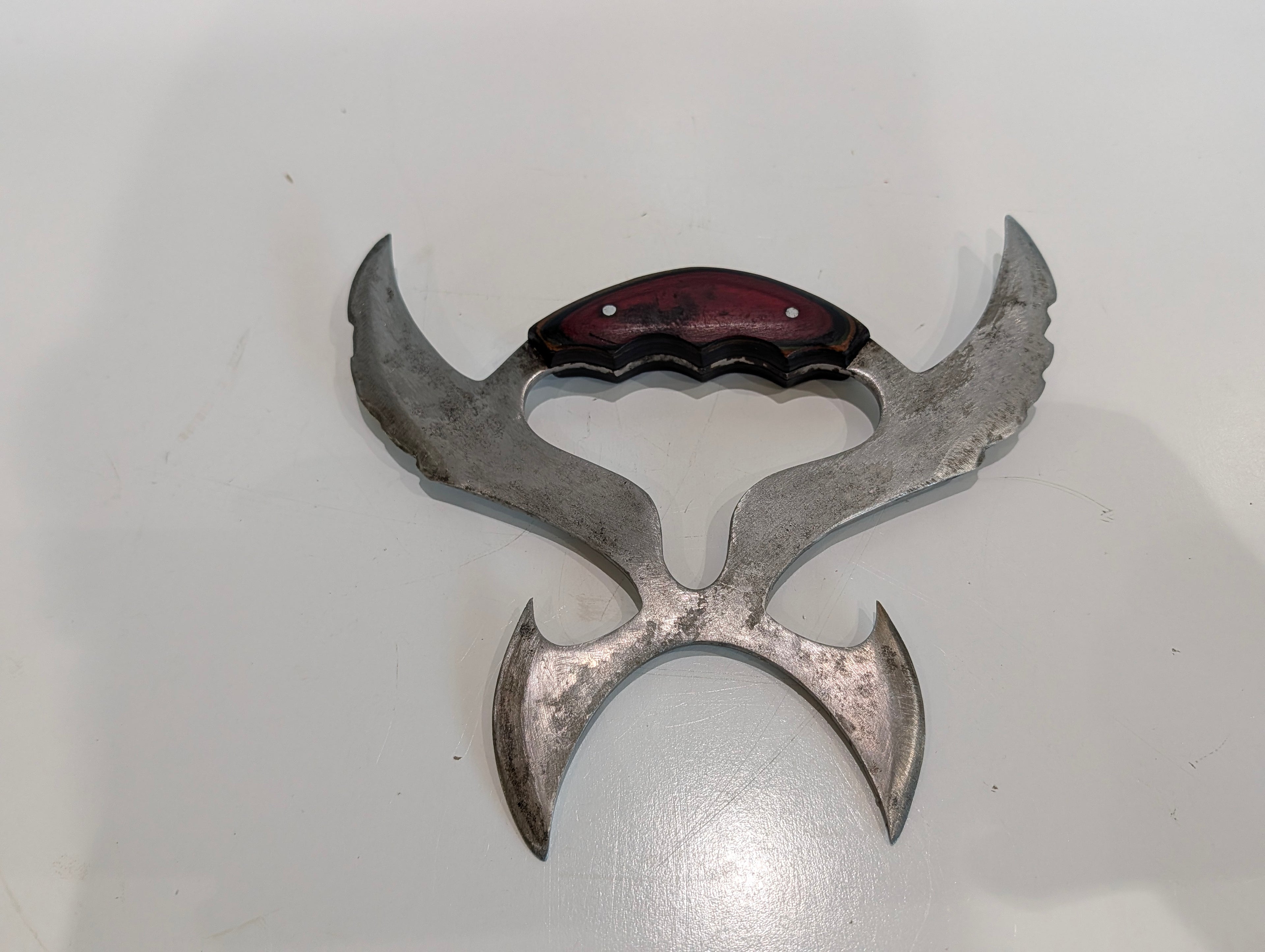 Vintage Double Bladed Push Dagger Style Knife Wooden Handle Display Piece