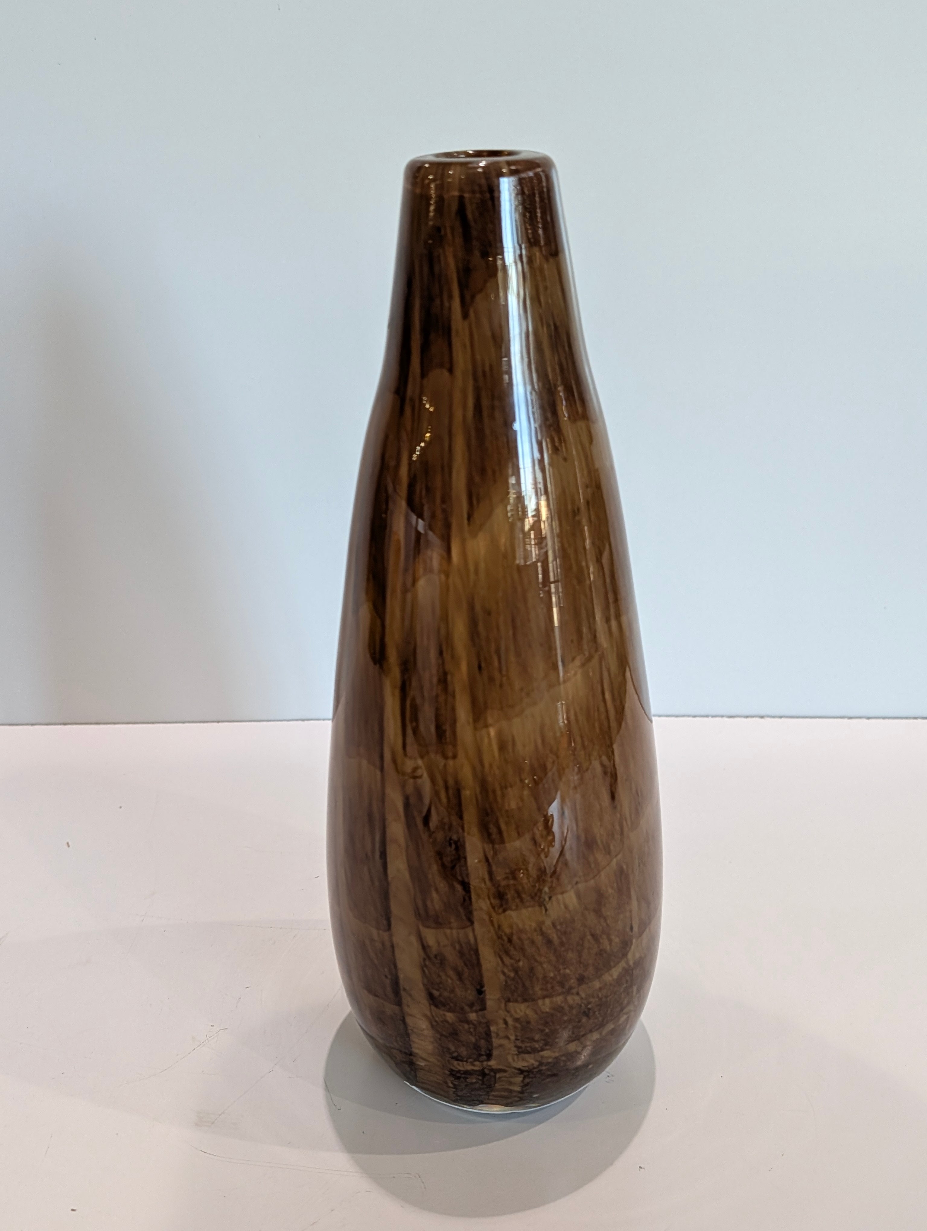 Vintage Amber Swirl Art Glass Vase Tall Hand Blown Decorative Home Decor