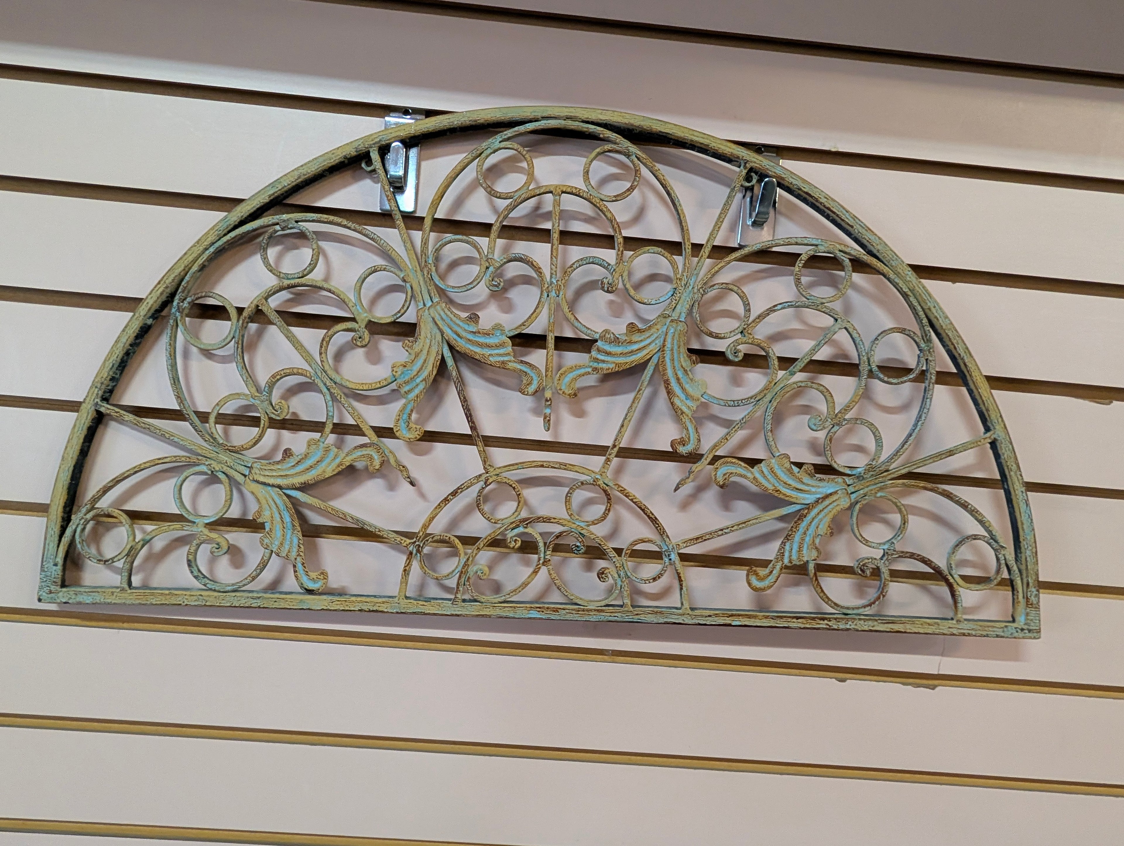 Vintage Ornate Metal Wall Decor Scrollwork Half Moon Architectural Accent Piece