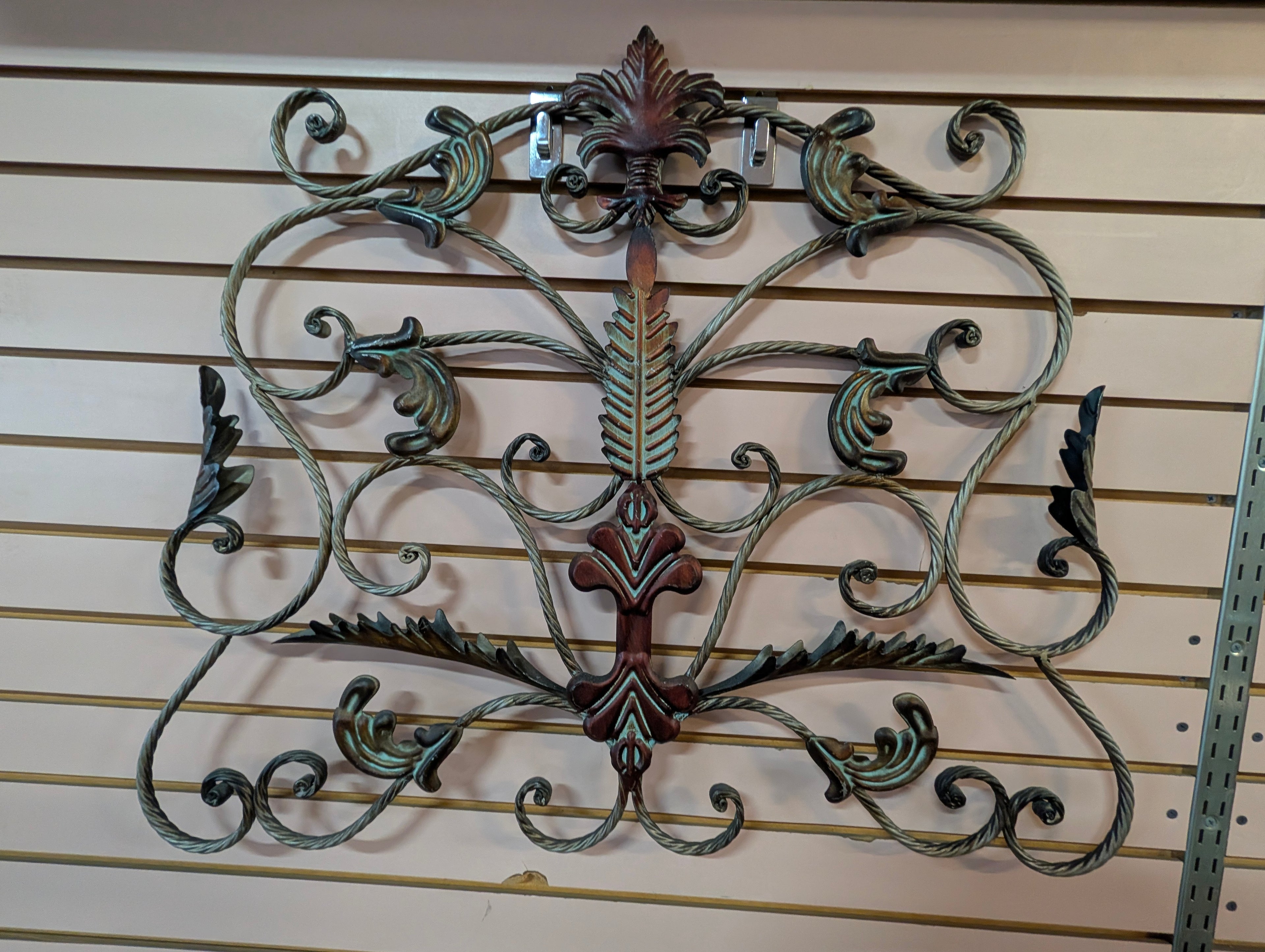 Vintage Ornate Metal Wall Decor Scrollwork Fleur De Lis Rustic Accent Panel