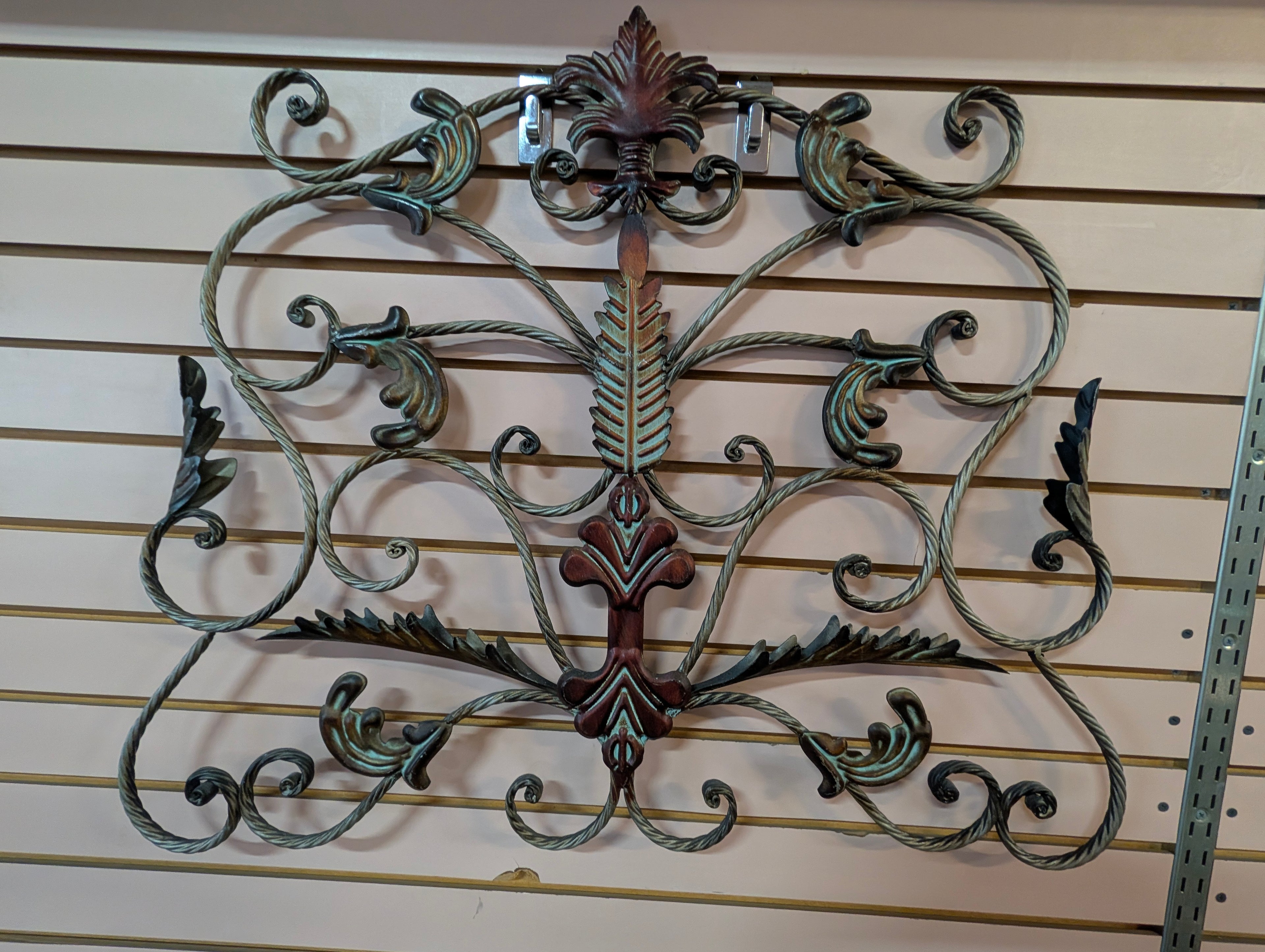 Vintage Ornate Metal Wall Decor Scrollwork Fleur De Lis Rustic Accent Panel